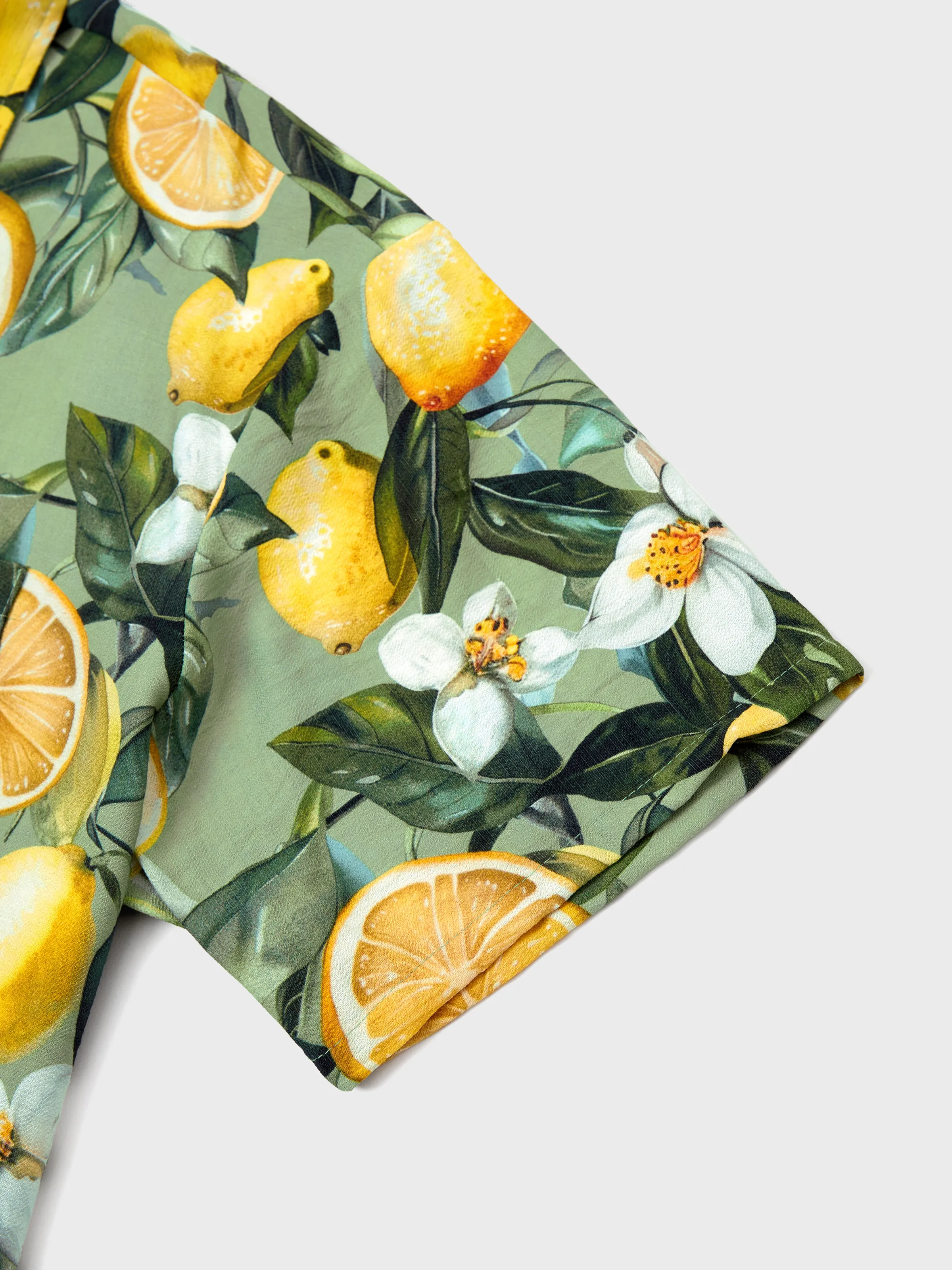 Matching Family Outfits Lemon Print Hawaiian Shirts & Summer Dresses Tropical Vacation Clothes for Men, Women & Kids Green - Image 34
