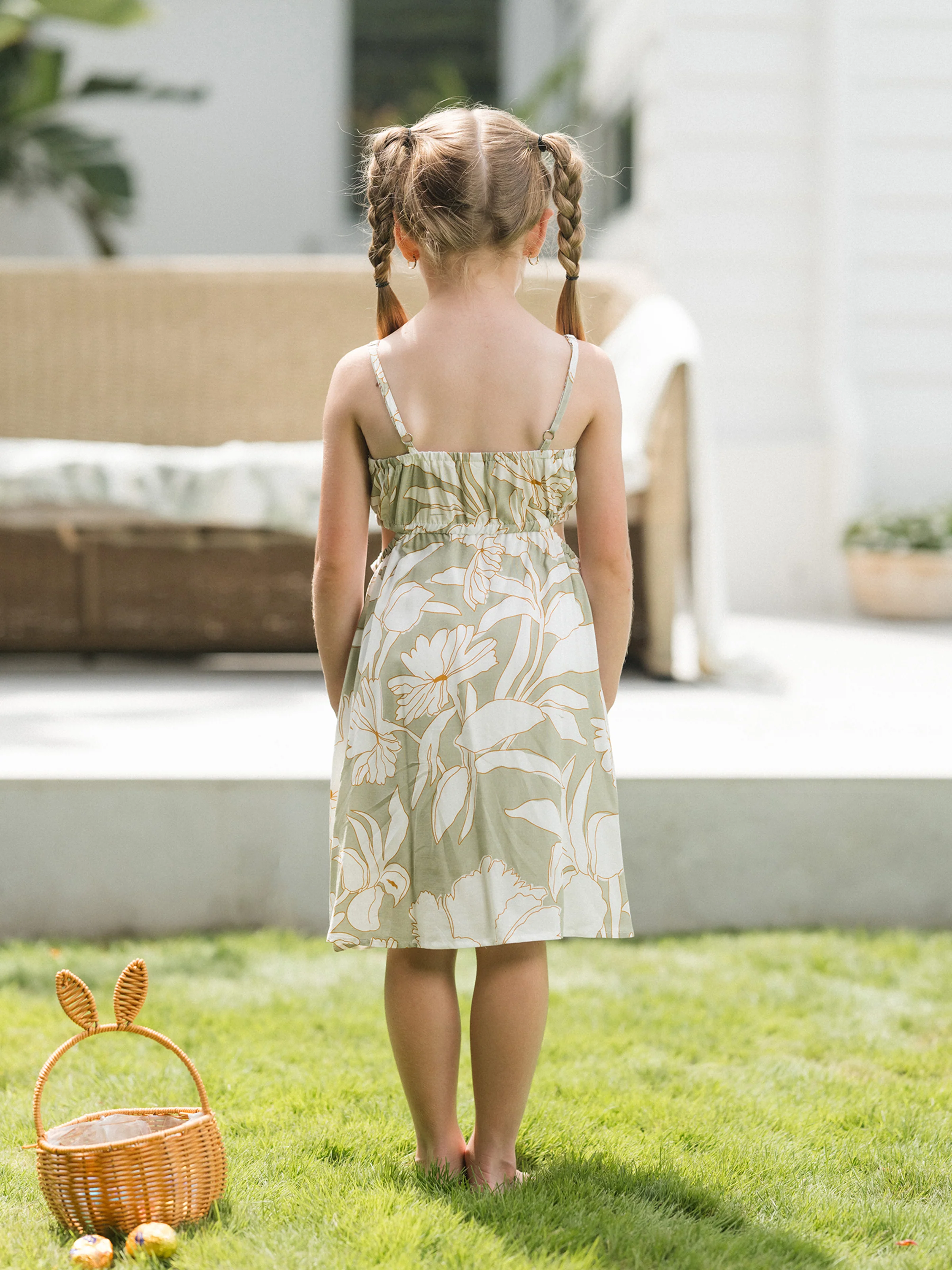 Matching Family Outfits Tropical Floral Print Strap Dress or Short-sleeve Colorblock Shirts Set Pale Green - Image 10