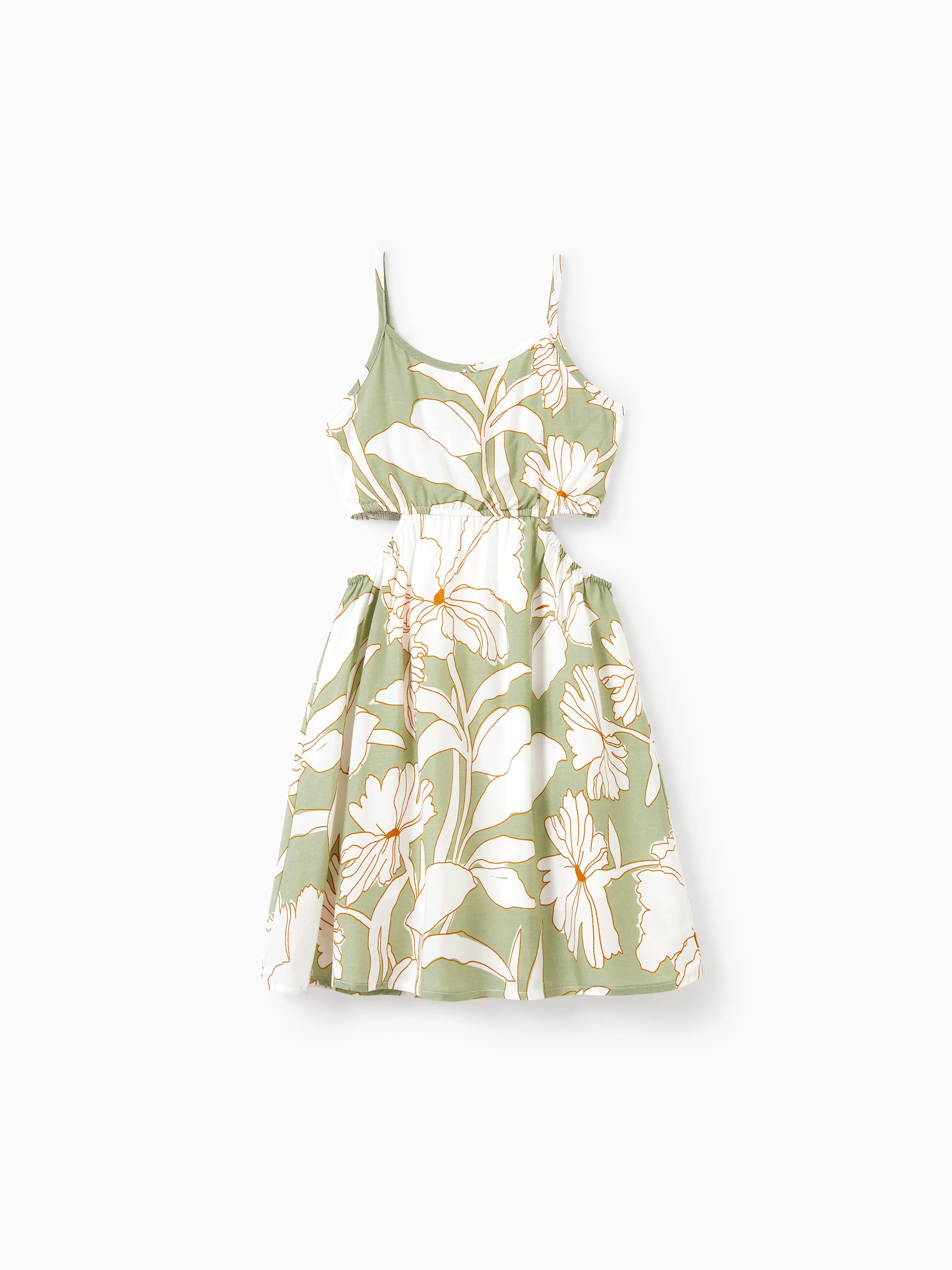 Matching Family Outfits Tropical Floral Print Strap Dress or Short-sleeve Colorblock Shirts Set Pale Green - Image 11