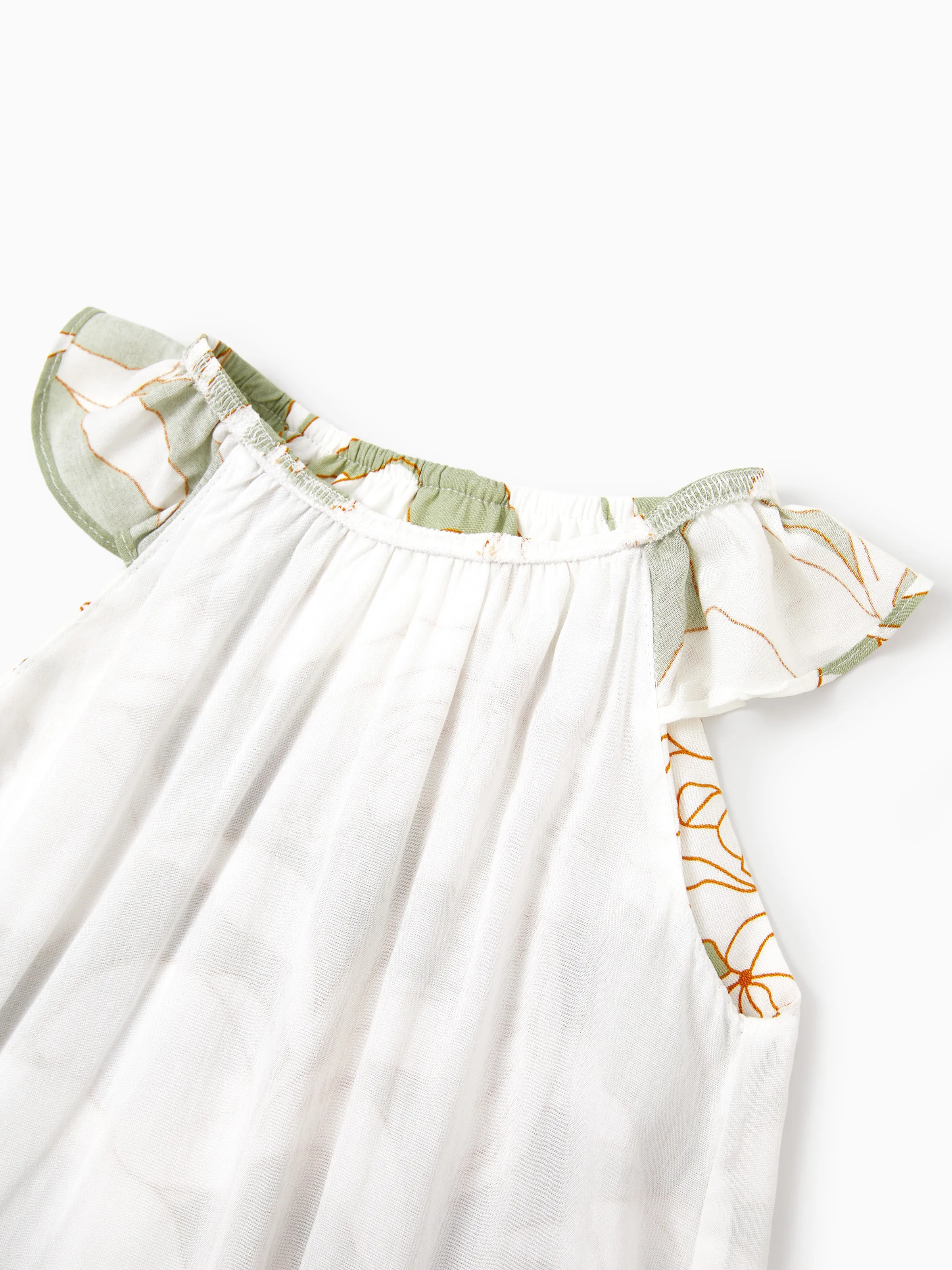 Matching Family Outfits Tropical Floral Print Strap Dress or Short-sleeve Colorblock Shirts Set Pale Green - Image 17