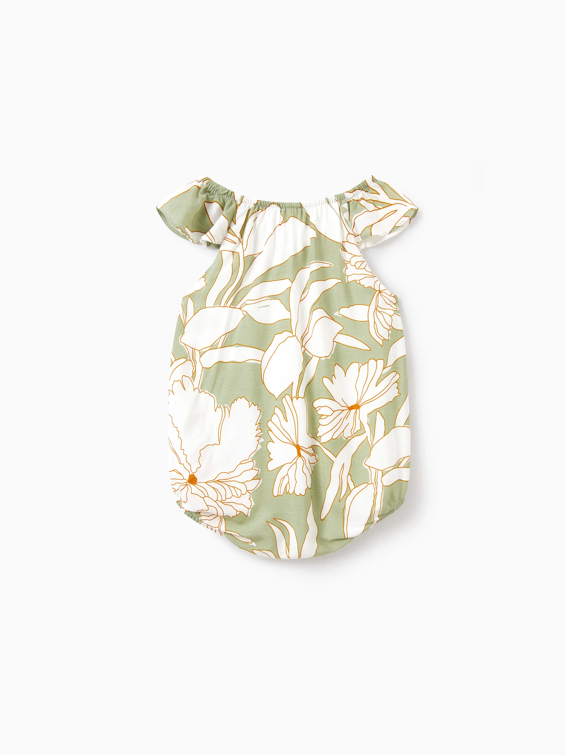 Matching Family Outfits Tropical Floral Print Strap Dress or Short-sleeve Colorblock Shirts Set Pale Green - Image 18