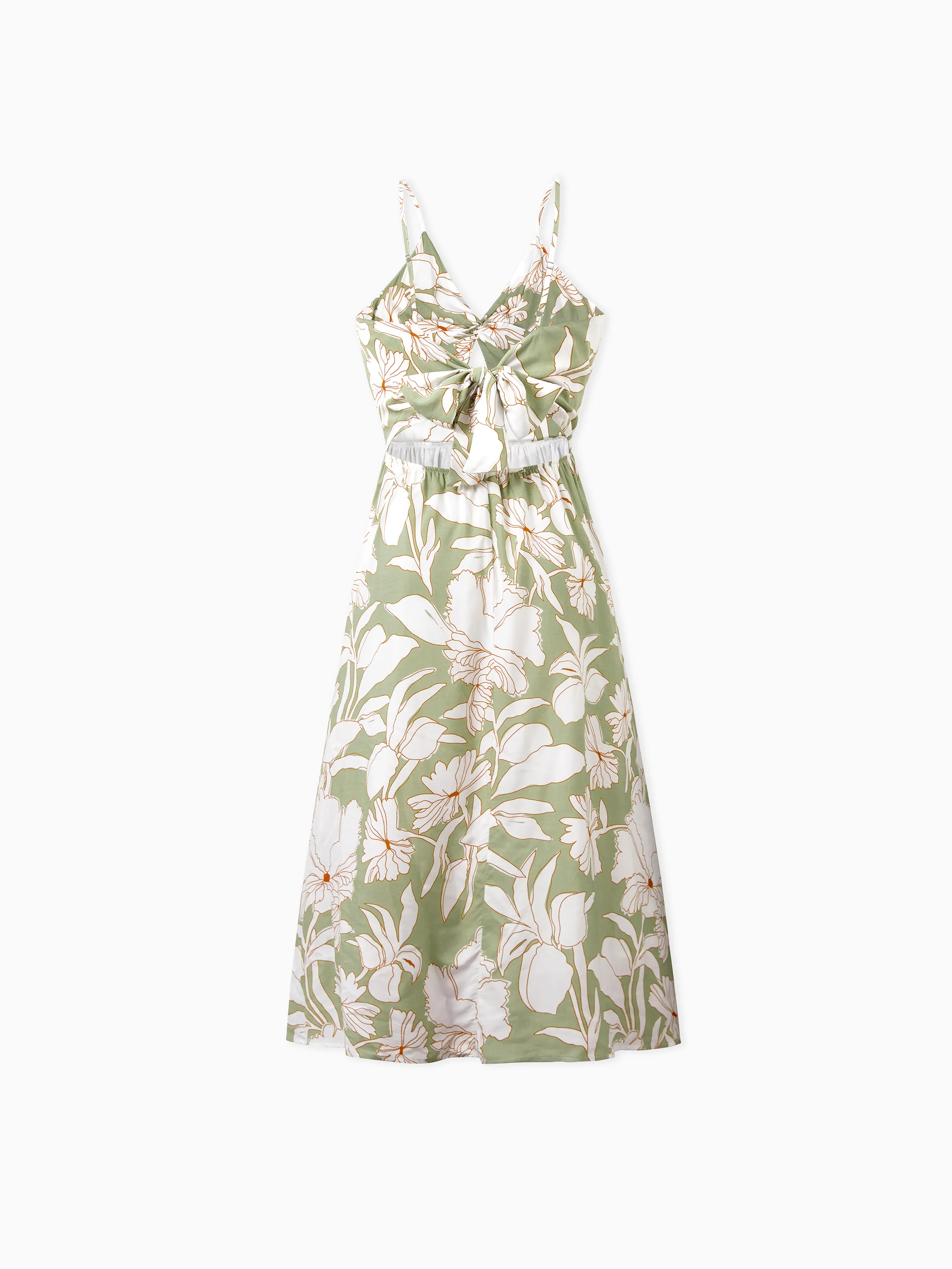 Matching Family Outfits Tropical Floral Print Strap Dress or Short-sleeve Colorblock Shirts Set Pale Green - Image 6