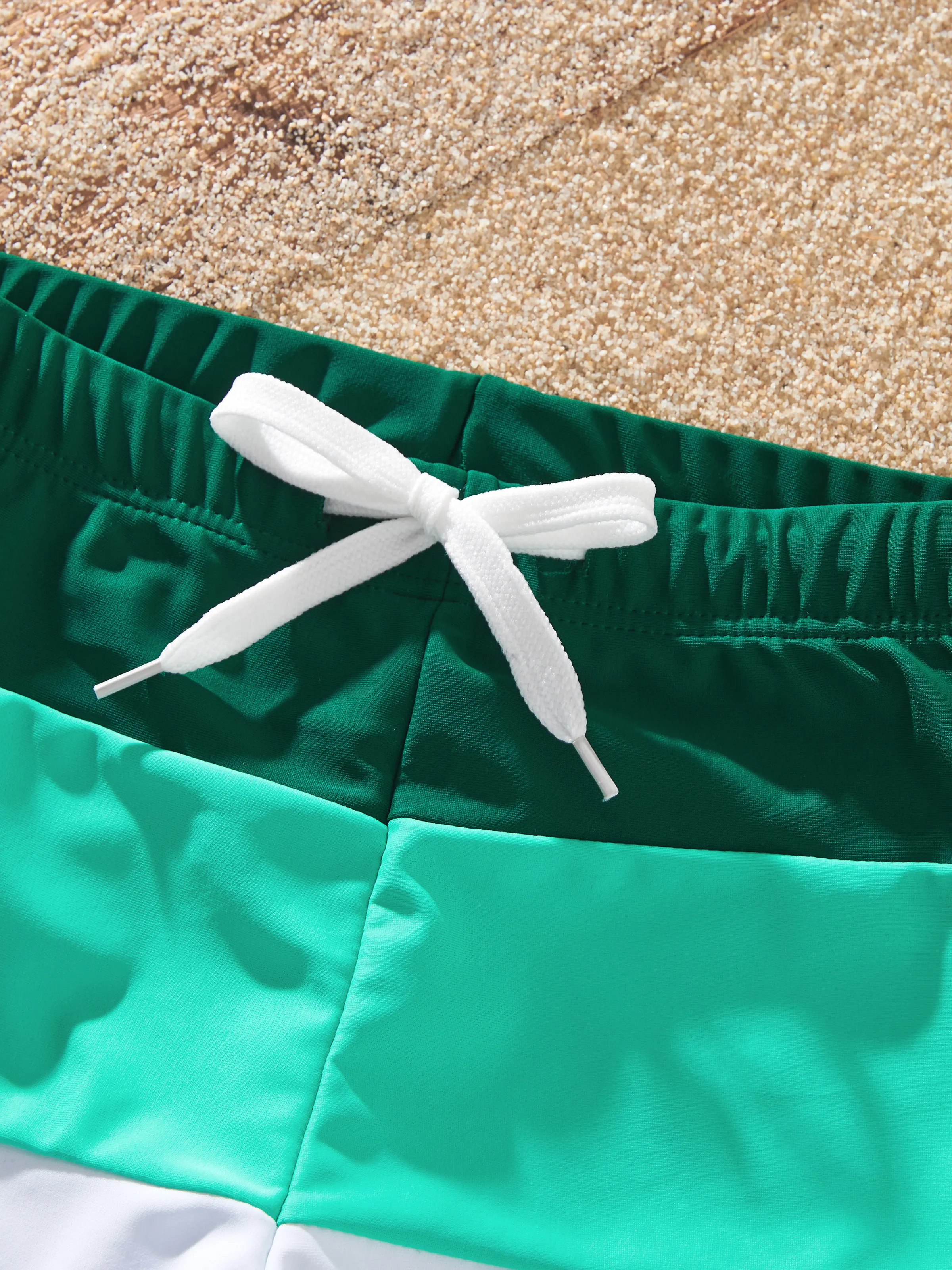 Matching Family Swimsuits for Beach Green Colorblock One-Piece Swimwear or Swim Trunks Summer Vacation Outfits Green - Image 13