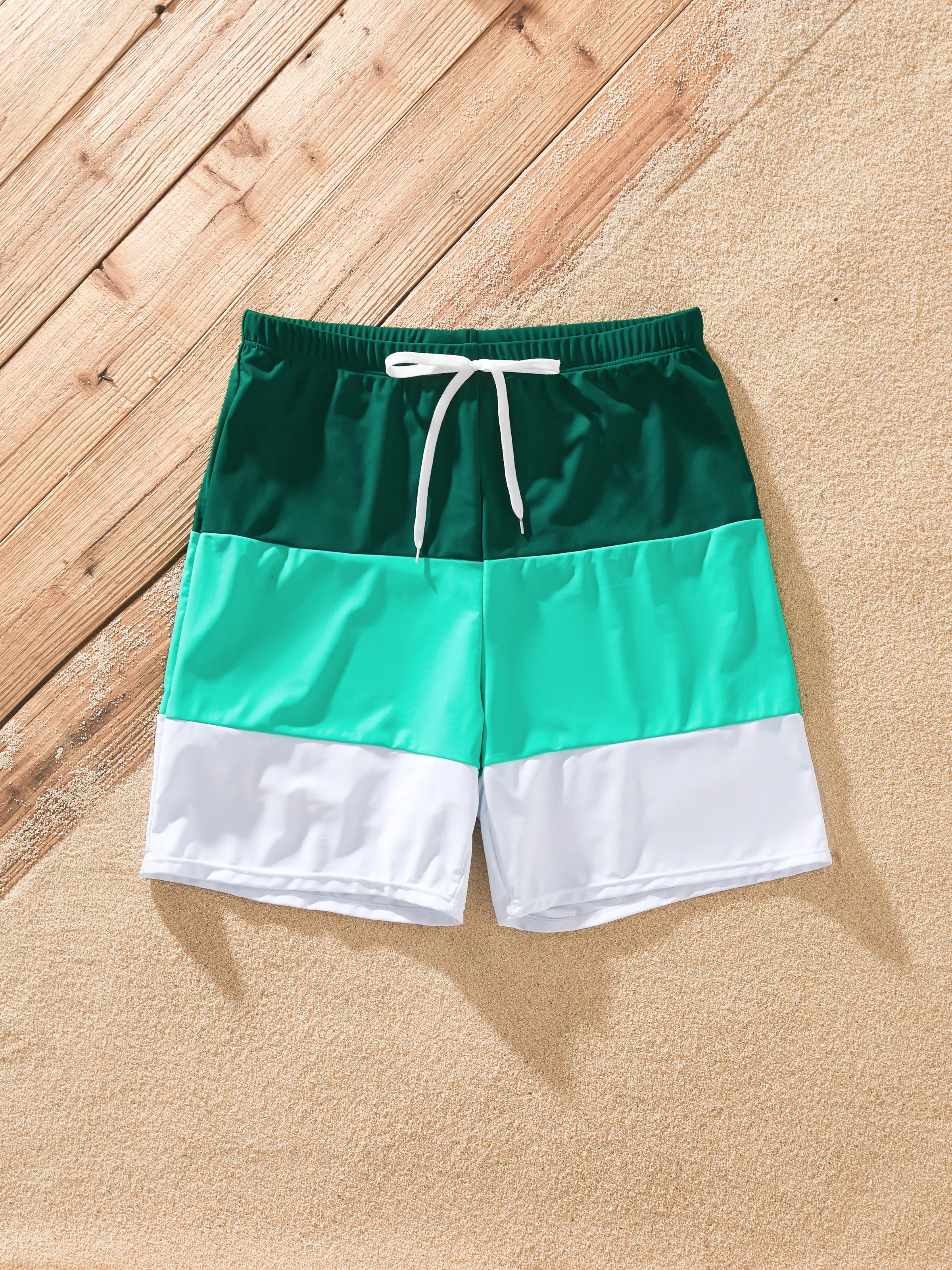 Matching Family Swimsuits for Beach Green Colorblock One-Piece Swimwear or Swim Trunks Summer Vacation Outfits Green - Image 16