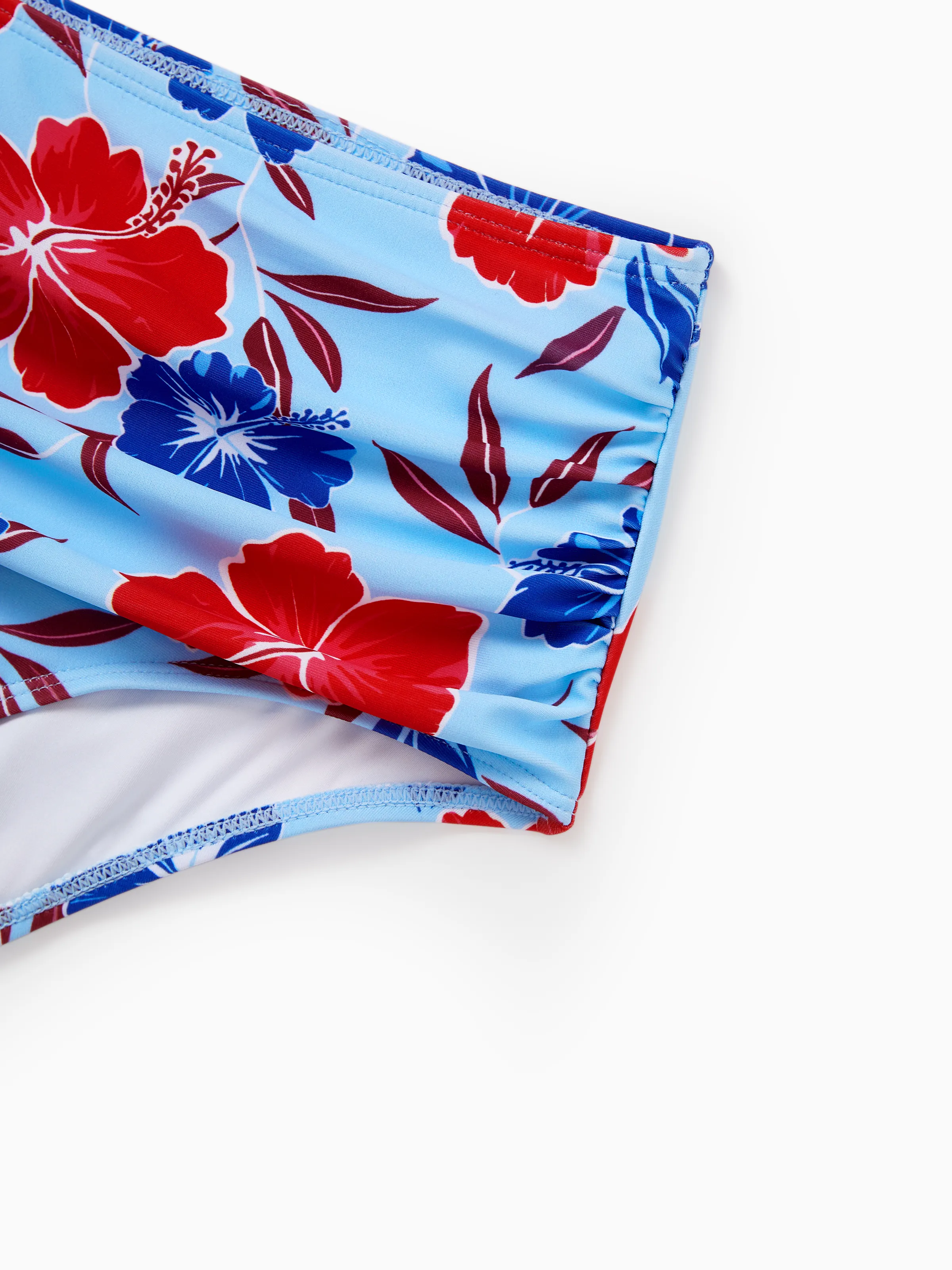 Matching Family Swimwear Floral Print Bikini & Swim Trunks Set for Mom, Dad, & Kids, Perfect for Summer Beach Days & Pool Parties Red - Image 6