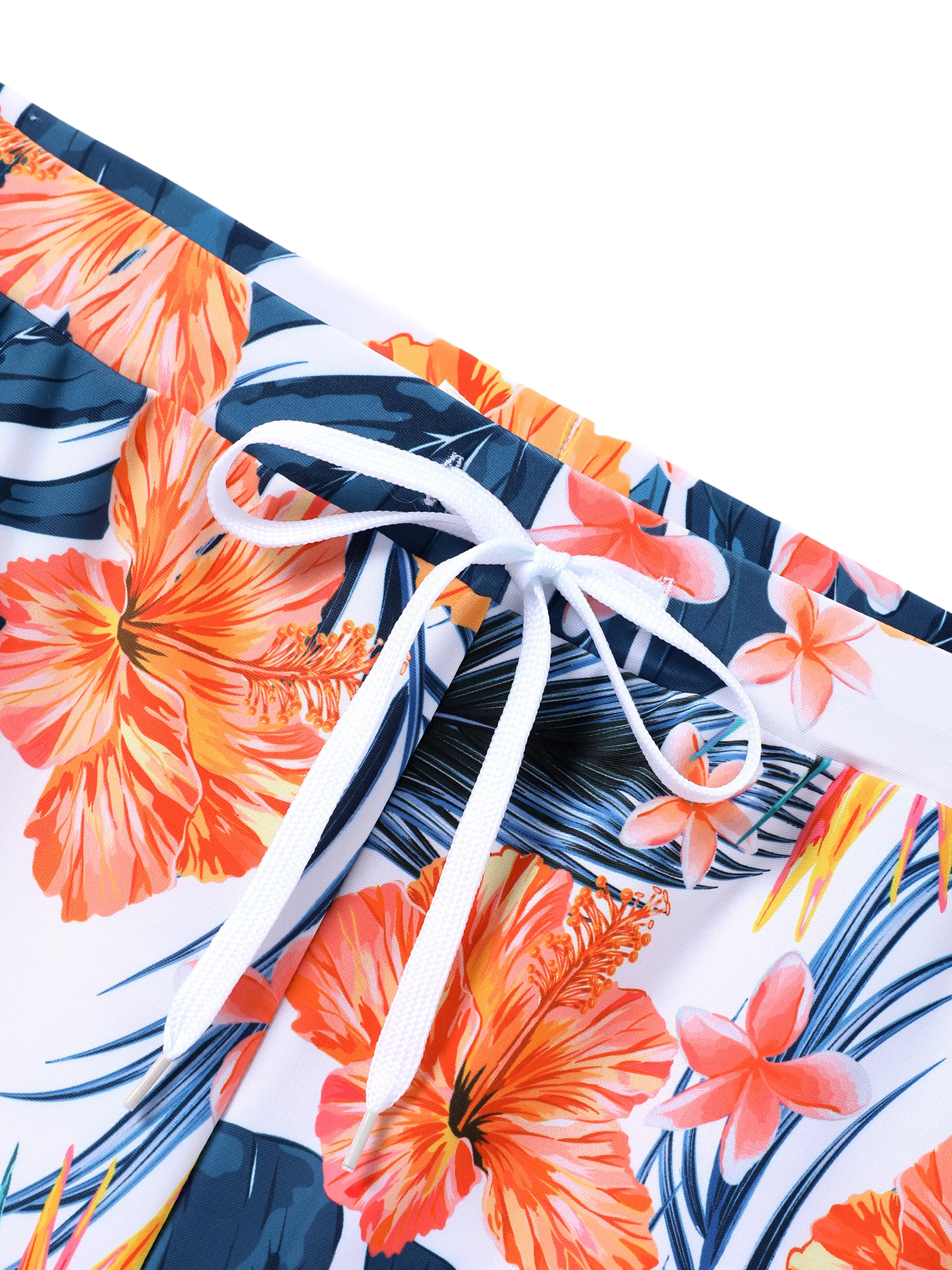 Matching Family Swimwear Tropical Floral Bikini Set with Ruffle Top for Mom & Daughter, Board Shorts for Dad & Son, Bright Summer Beach Outfits Orange - Image 19
