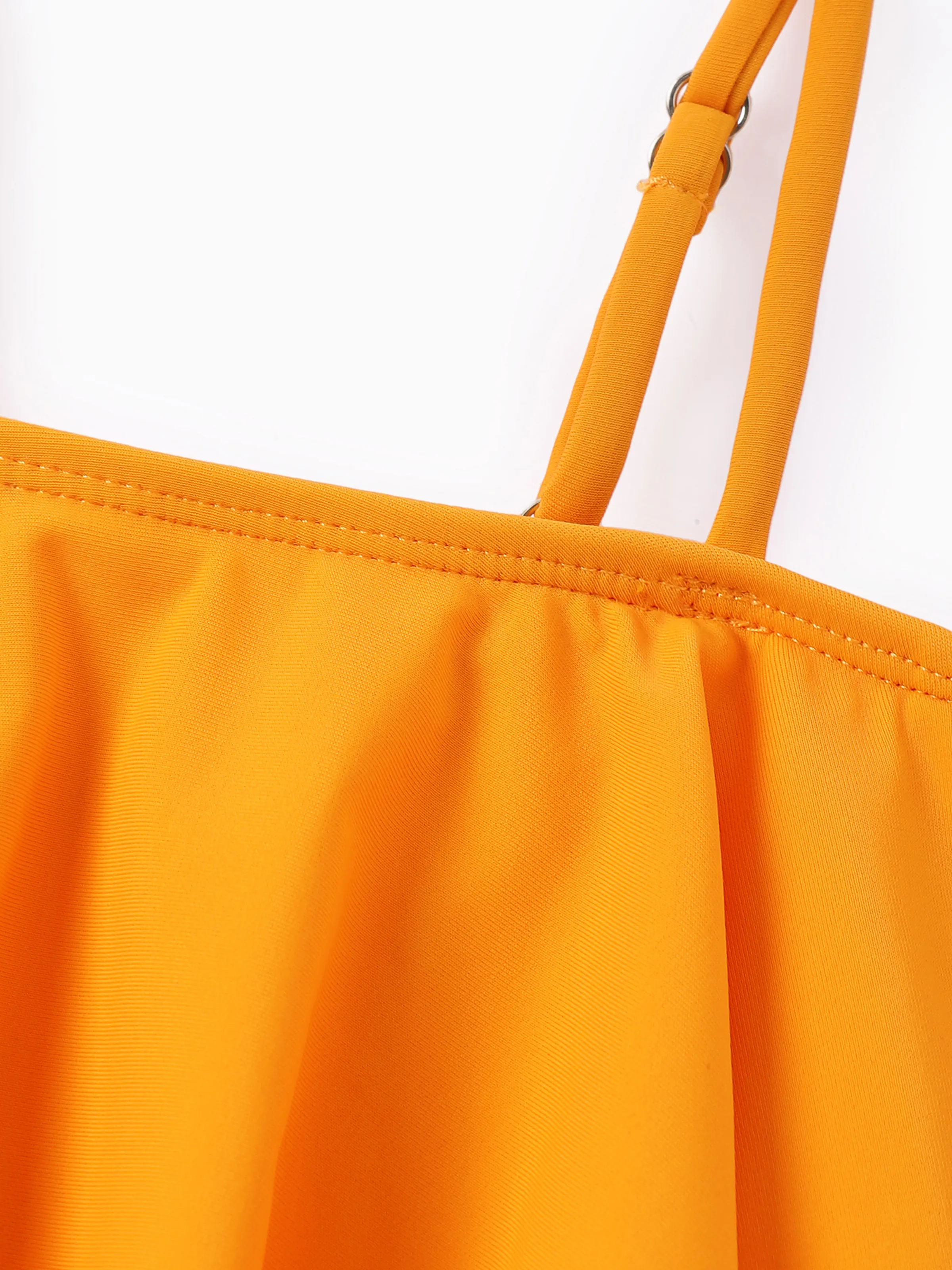 Matching Family Swimwear Tropical Floral Bikini Set with Ruffle Top for Mom & Daughter, Board Shorts for Dad & Son, Bright Summer Beach Outfits Orange - Image 9