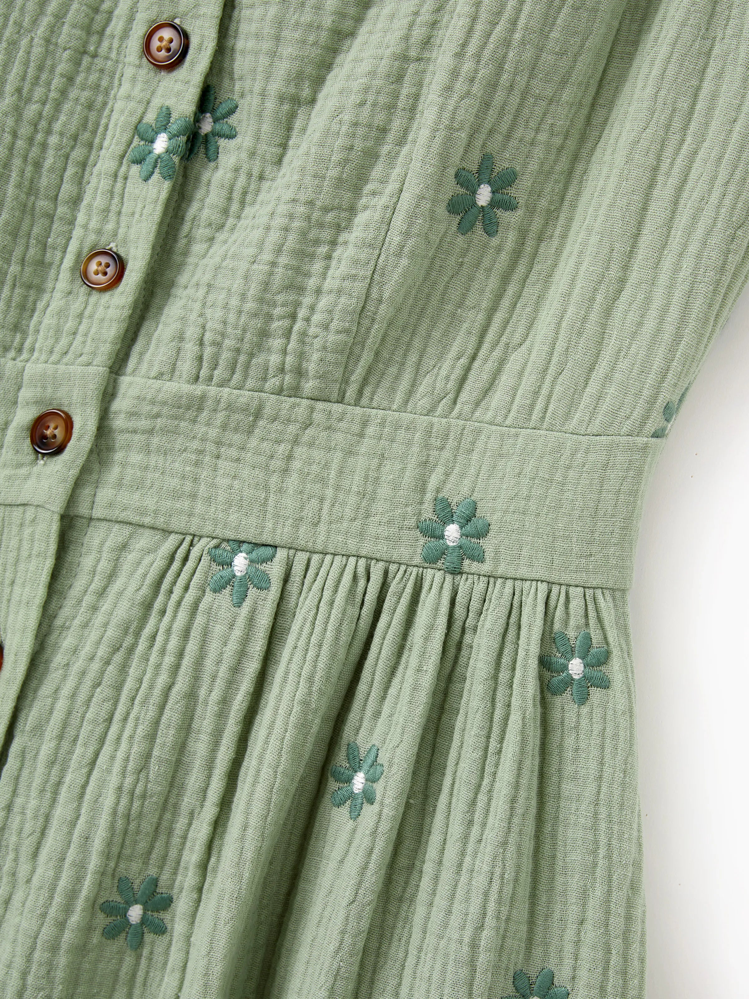 Matching Floral Cotton Dresses for Mom & Me Button-Down Smocked Floral Strap Dress for Mom, Baby Girl Ruffle Dress with Bow, Perfect for Summer Family Outings & Photos Pale Green - Image 6