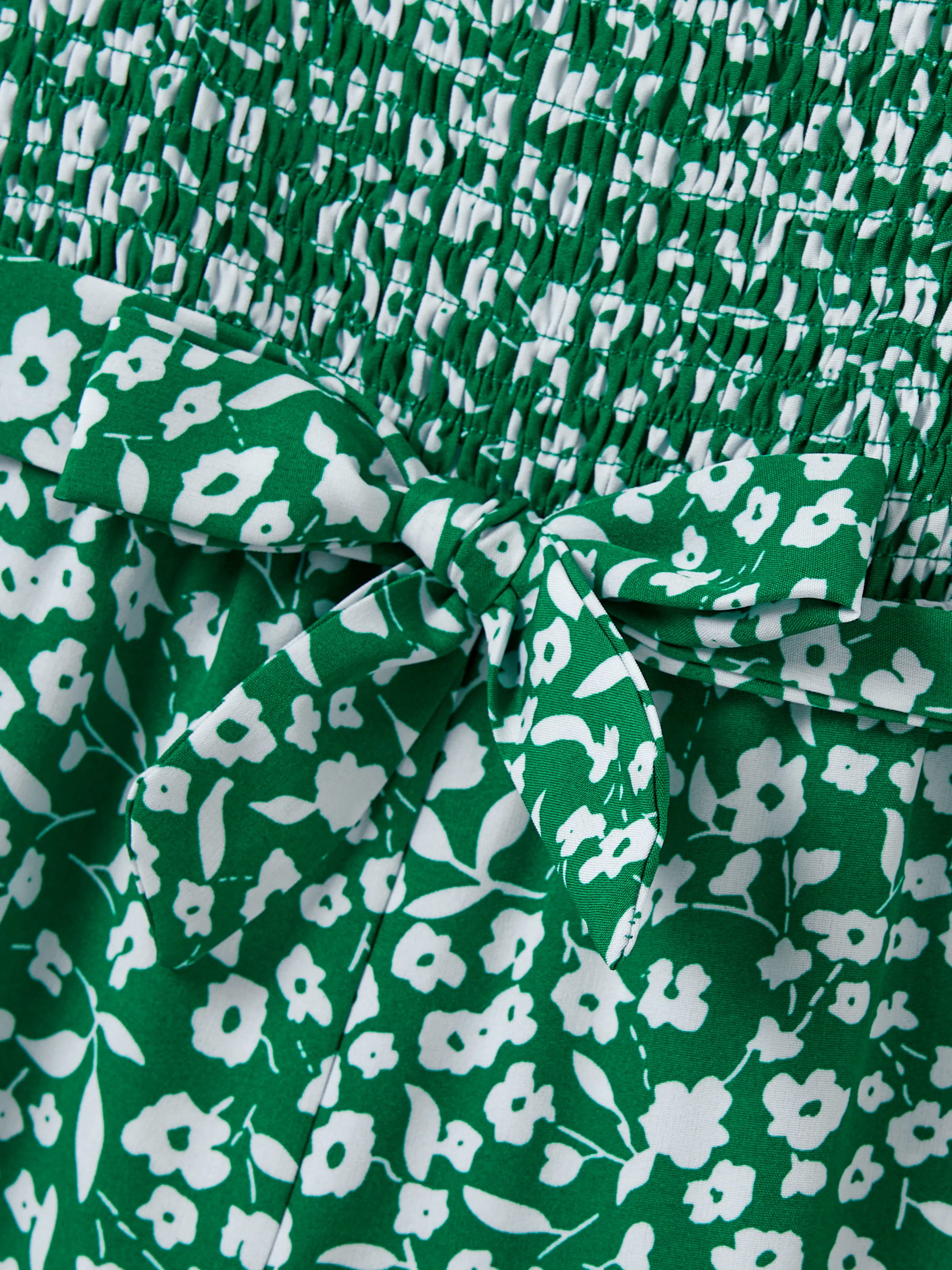 Matching Floral Print Green Smocked Strap Jumpsuits for Mommy and Me Green - Image 10
