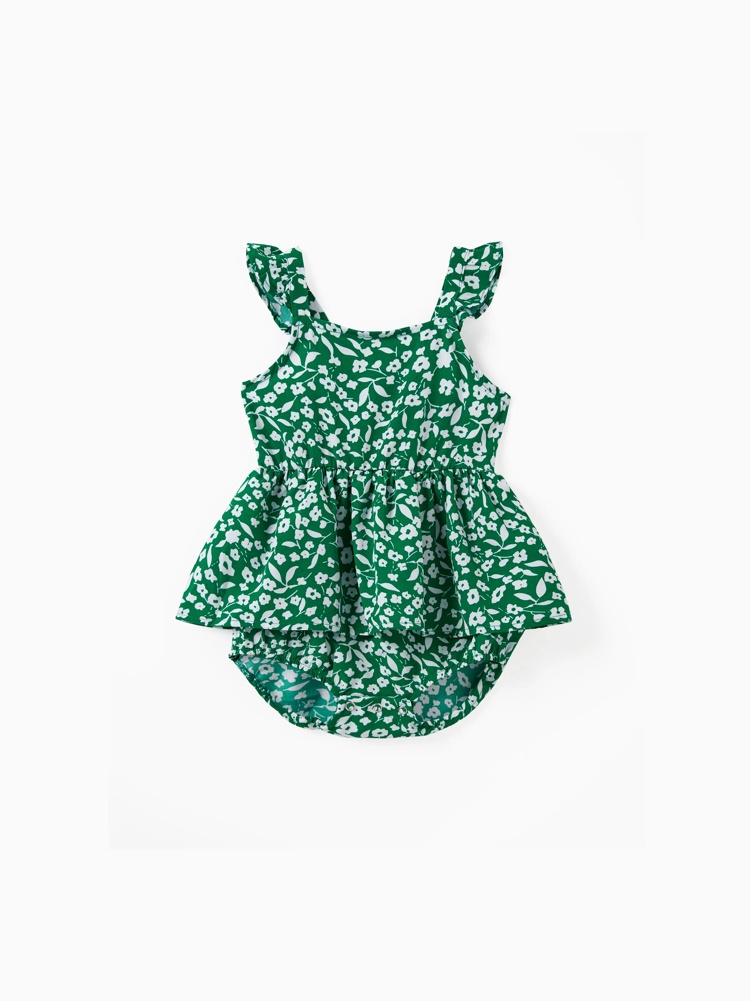 Matching Floral Print Green Smocked Strap Jumpsuits for Mommy and Me Green - Image 12