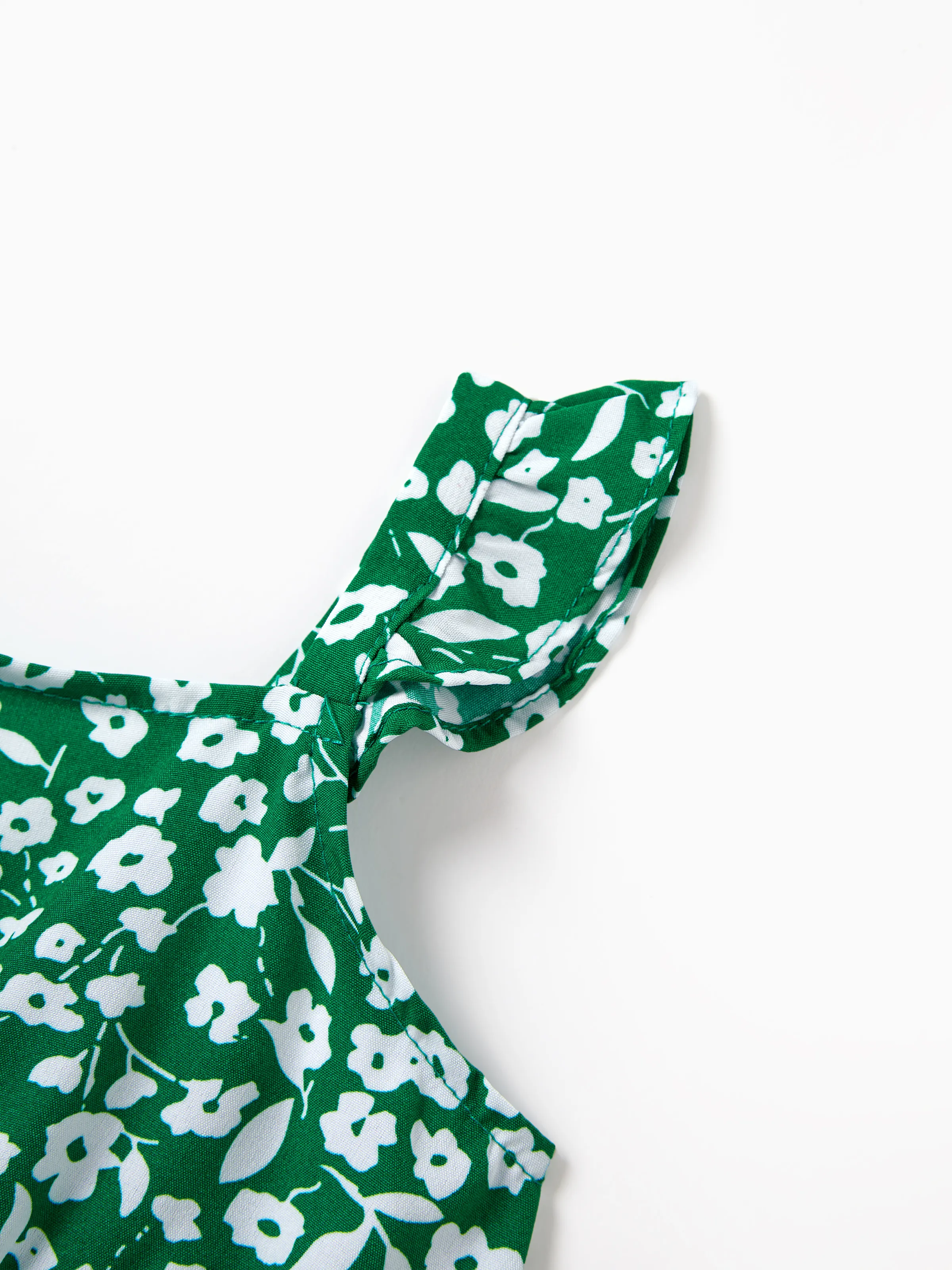 Matching Floral Print Green Smocked Strap Jumpsuits for Mommy and Me Green - Image 15