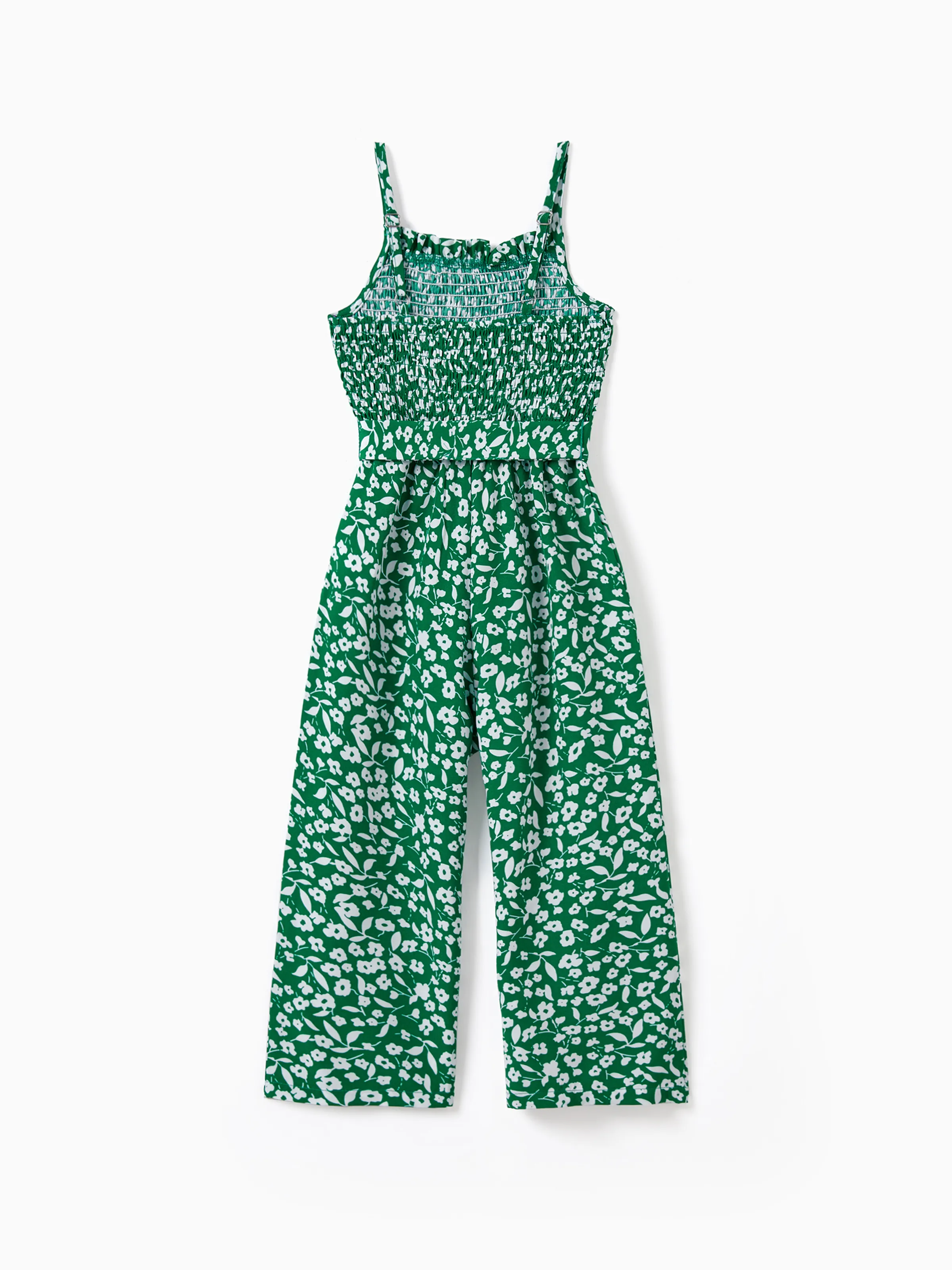 Matching Floral Print Green Smocked Strap Jumpsuits for Mommy and Me Green - Image 8