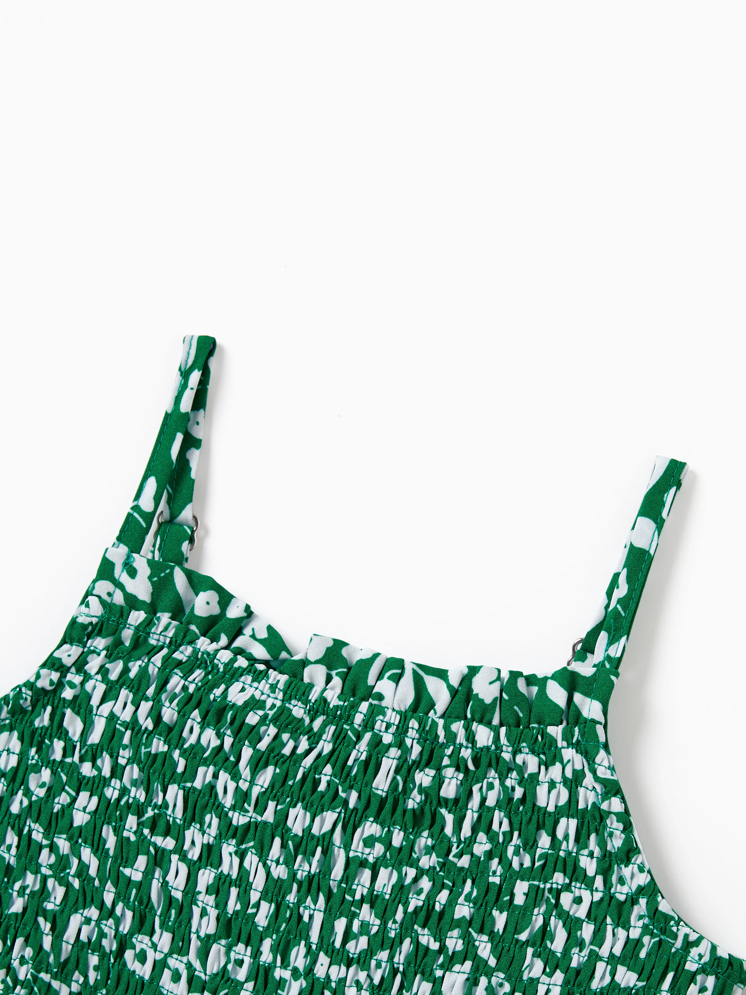Matching Floral Print Green Smocked Strap Jumpsuits for Mommy and Me Green - Image 9