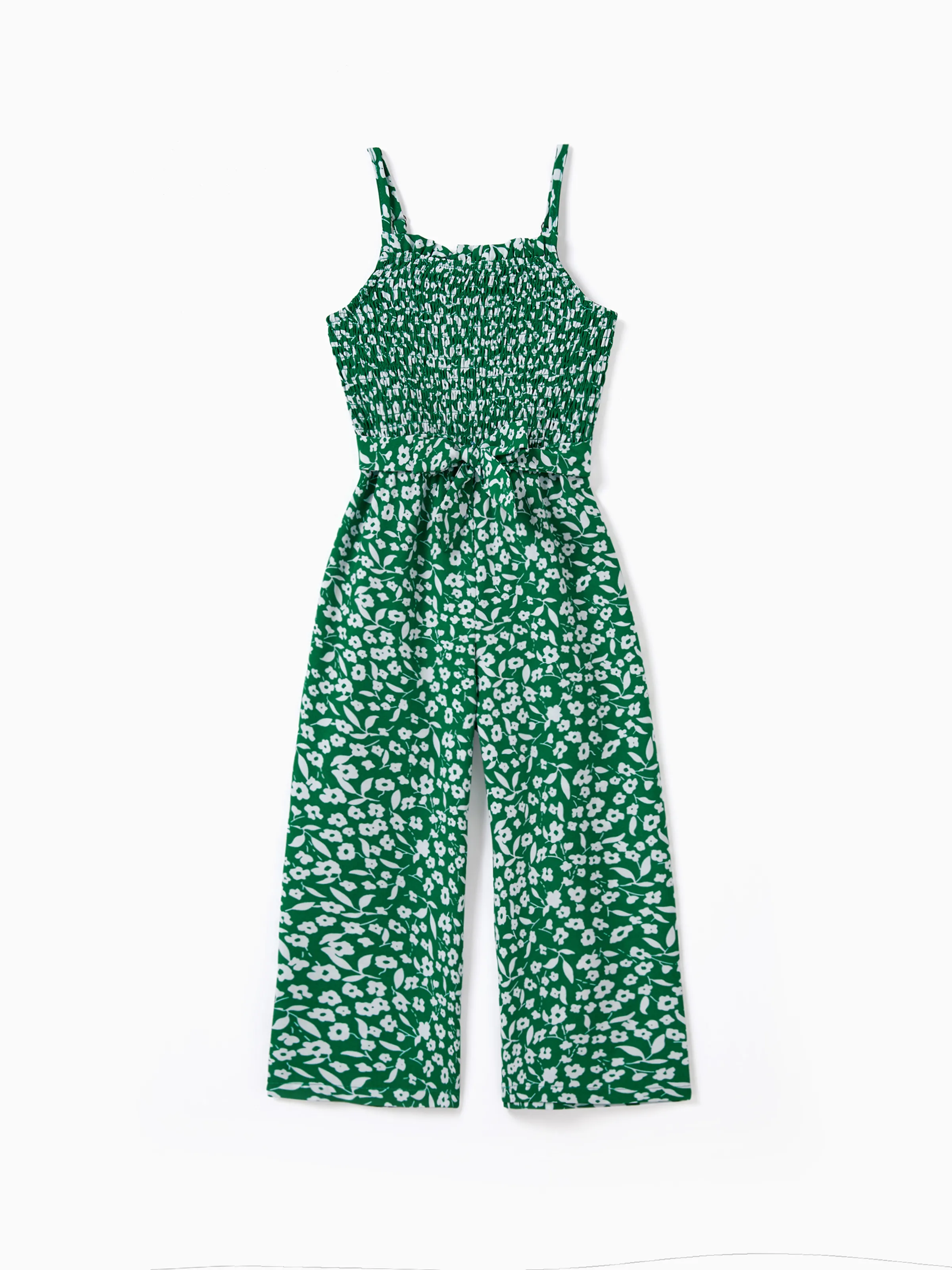 Toddler/Kid Girl Floral Print Green Smocked Strap Jumpsuits Green - Image 3