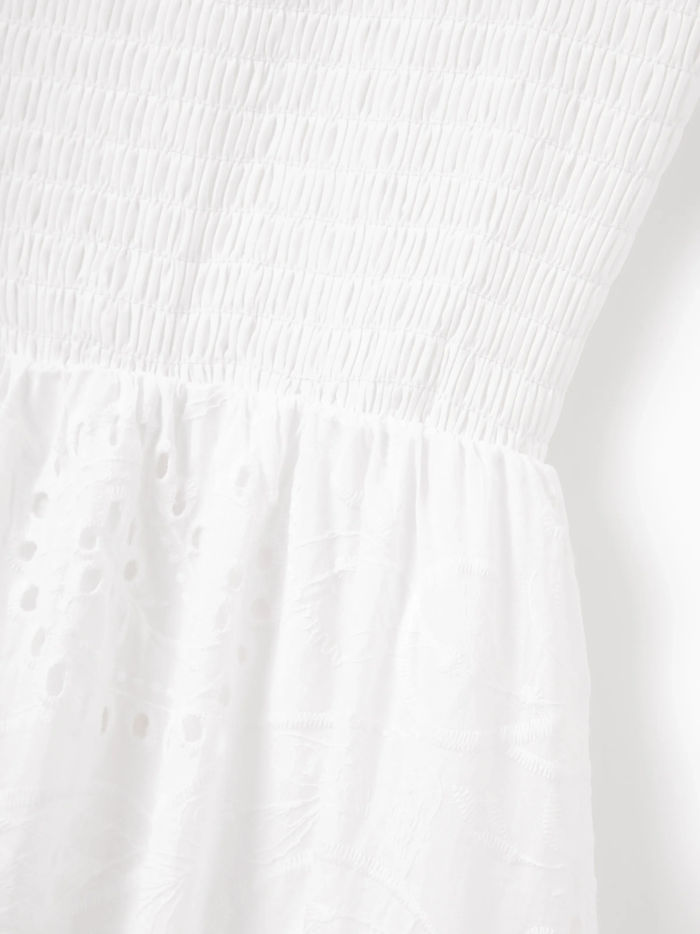 Matching Mom & Me Cotton Dress Eyelet Smocked Dresses with Ruffled Straps, Perfect for Summer Outings & Family Photos White - Image 6