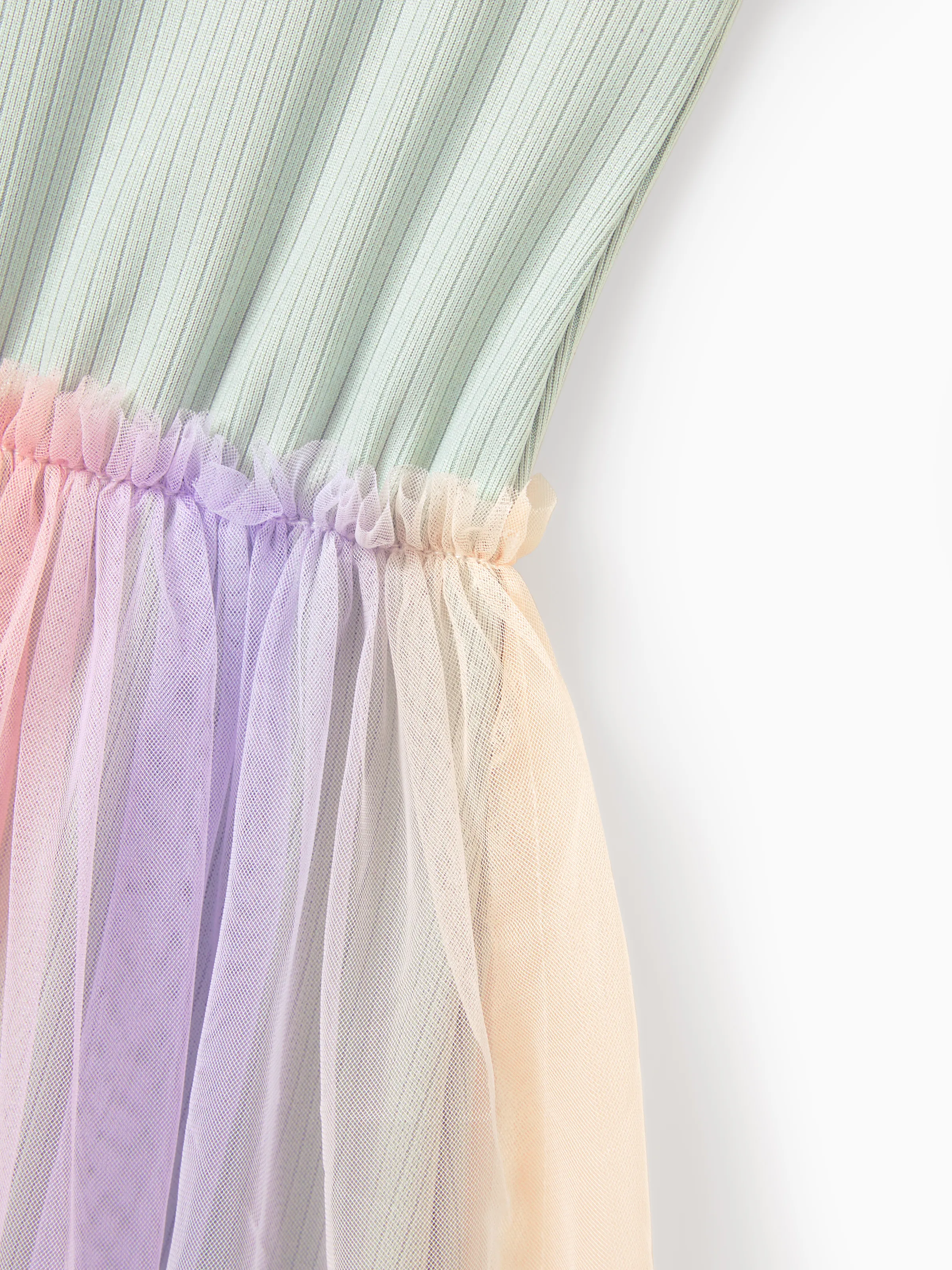 Matching Mommy & Me "Besties" Dresses Pastel Tulle Skirt for Girls, Ribbed Bodycon Dress for Mom, Perfect for Family Outings & Photos Pale Green - Image 11