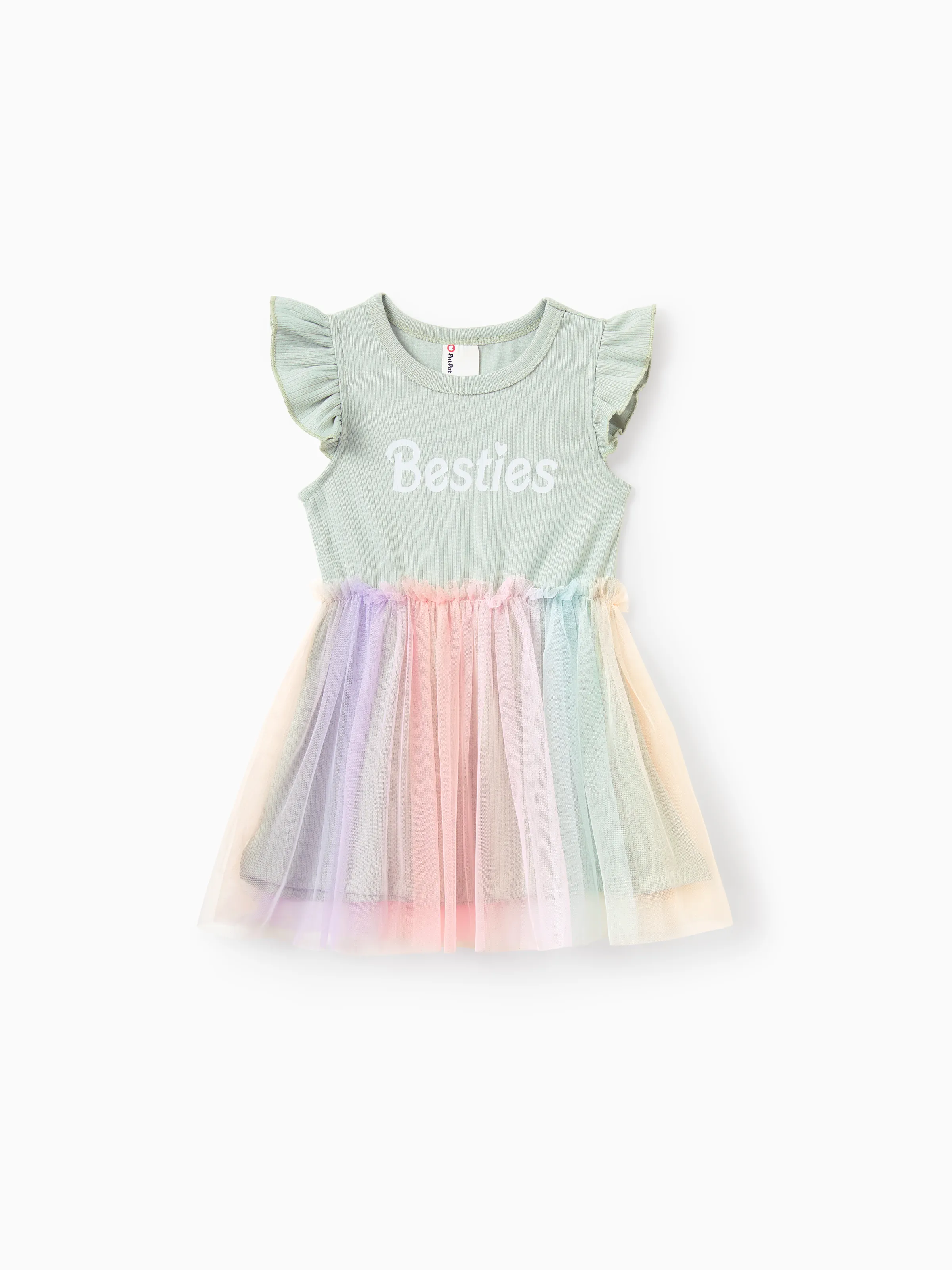 Matching Mommy & Me "Besties" Dresses Pastel Tulle Skirt for Girls, Ribbed Bodycon Dress for Mom, Perfect for Family Outings & Photos Pale Green - Image 12