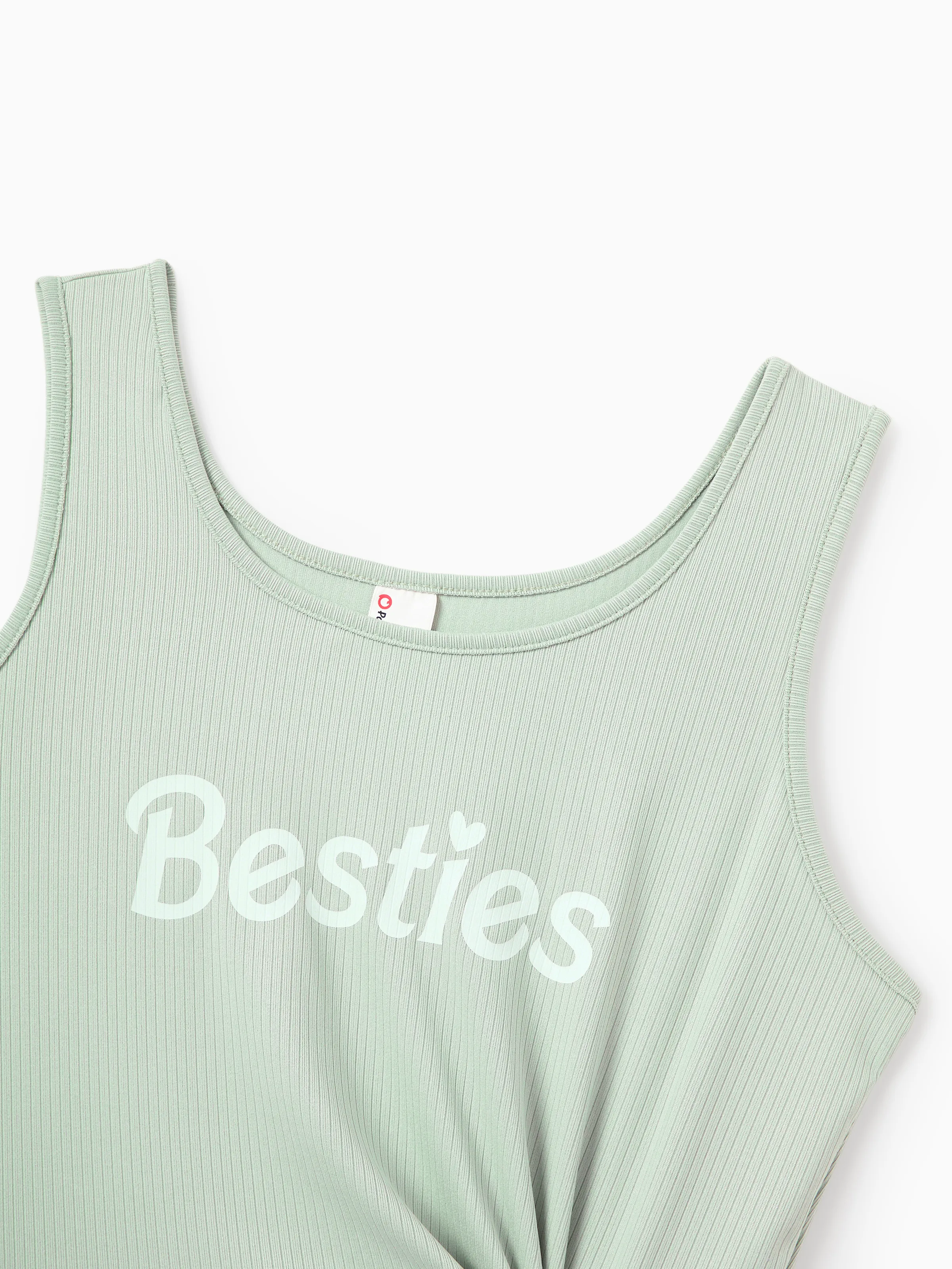 Matching Mommy & Me "Besties" Dresses Pastel Tulle Skirt for Girls, Ribbed Bodycon Dress for Mom, Perfect for Family Outings & Photos Pale Green - Image 4