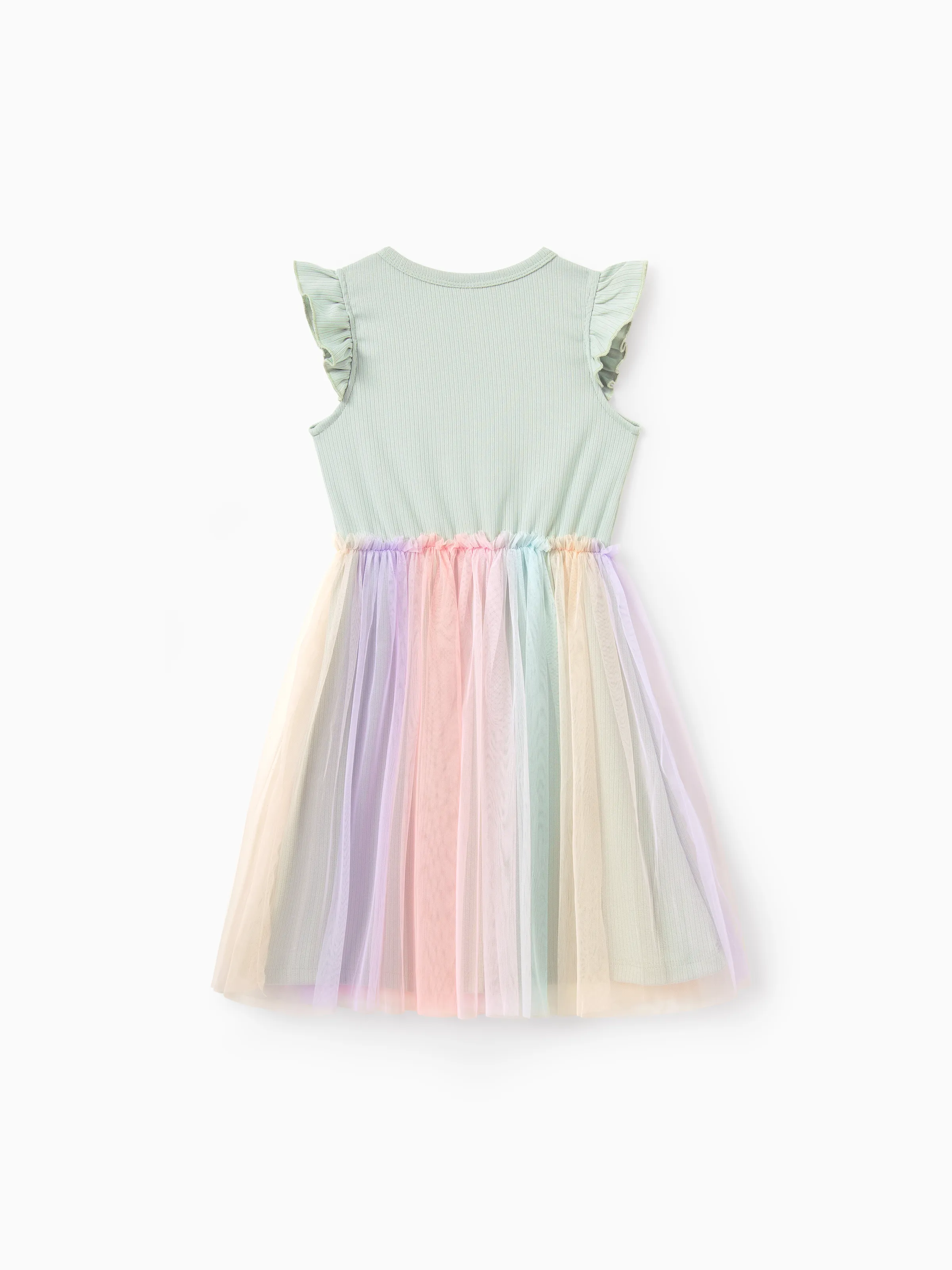 Matching Mommy & Me "Besties" Dresses Pastel Tulle Skirt for Girls, Ribbed Bodycon Dress for Mom, Perfect for Family Outings & Photos Pale Green - Image 8