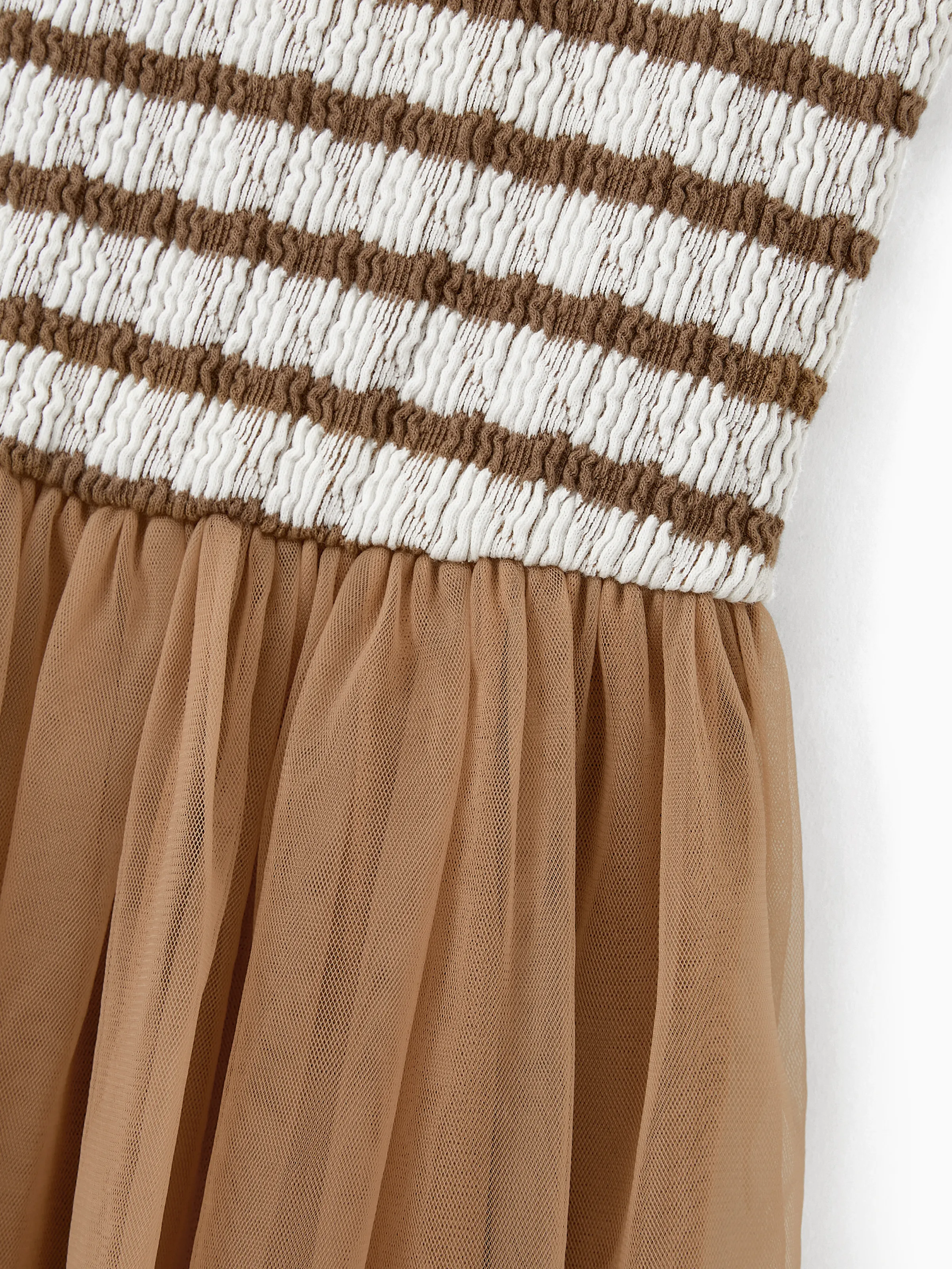 Matching Striped Dresses for Mommy & Me  Twist-Front Dress with Tulle Skirt, Perfect for Summer Family Outings & Photos Khaki - Image 10