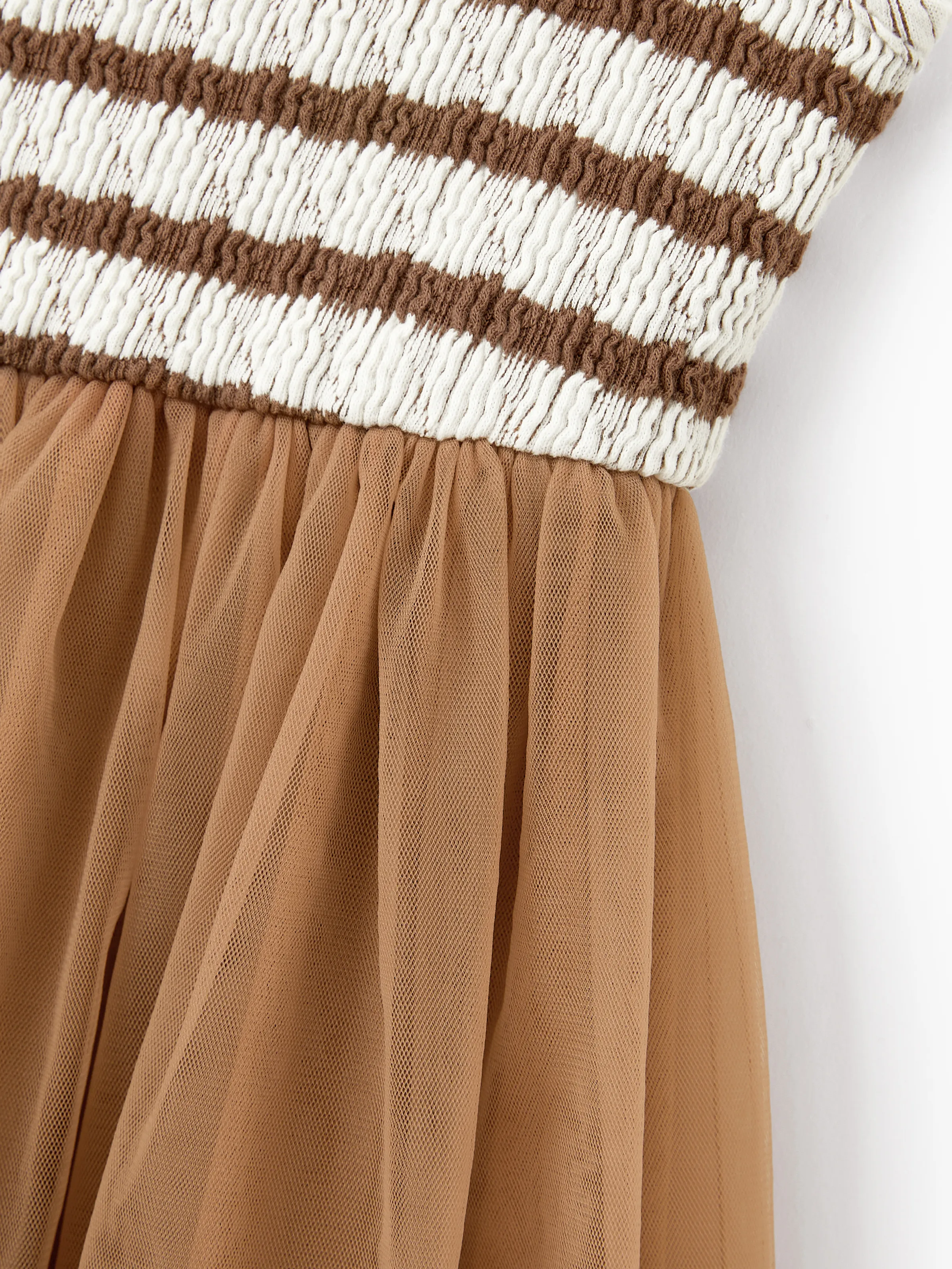 Matching Striped Dresses for Mommy & Me  Twist-Front Dress with Tulle Skirt, Perfect for Summer Family Outings & Photos Khaki - Image 15