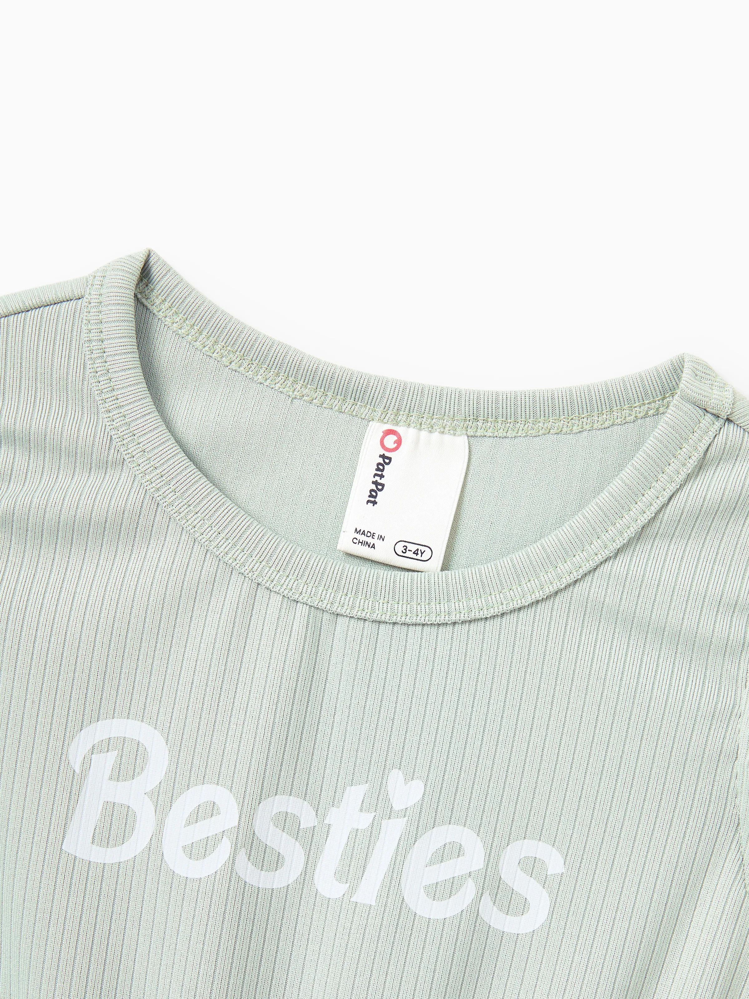 Matching Toddler/Kid Girl "Besties" Dresses Pastel Tulle Skirt for Girls, Perfect for Family Outings & Photos Pale Green - Image 5