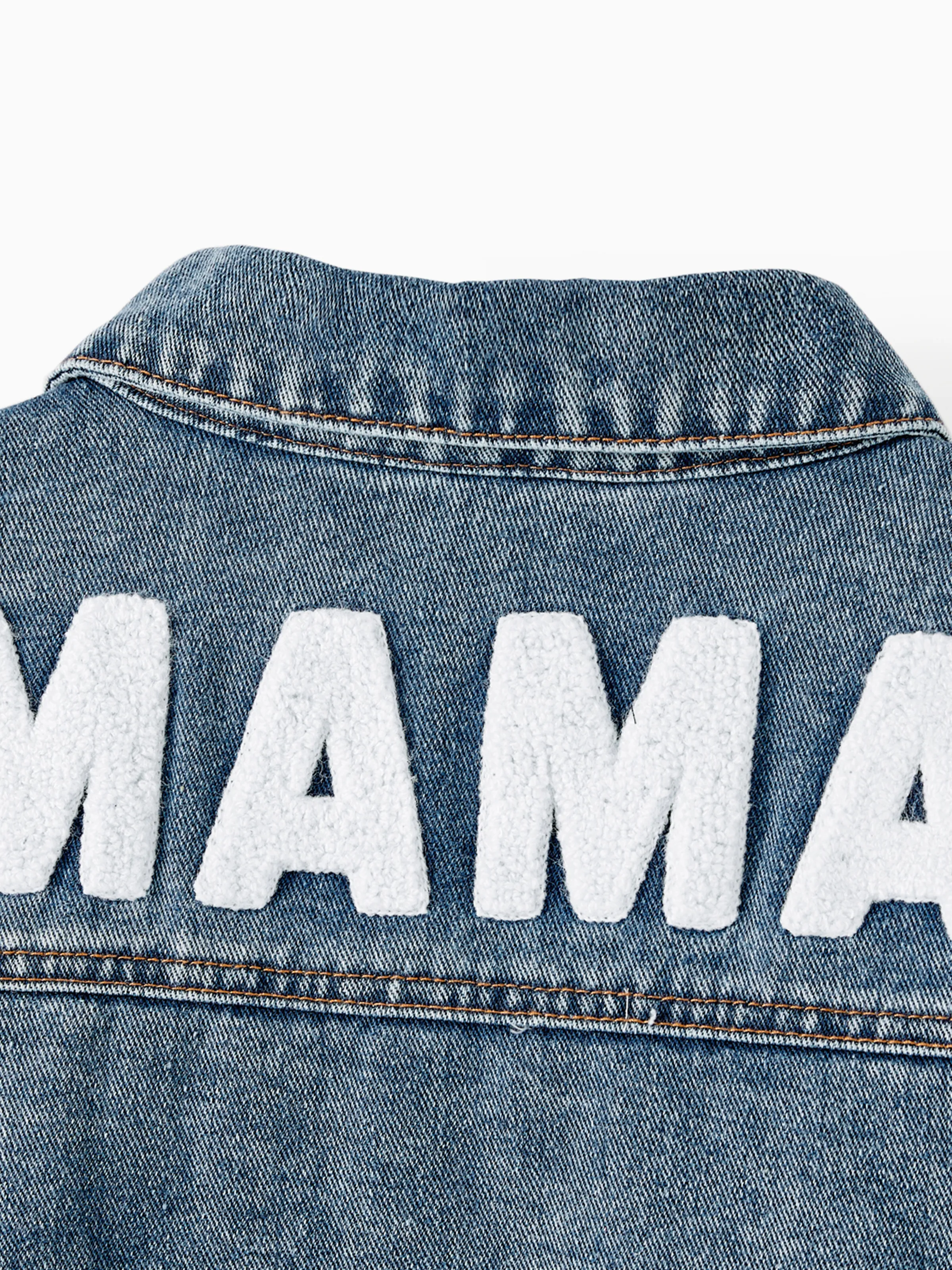 Mom and Me Light Blue Letter Design Long-sleeve Distressed Denim Jackets Light Blue - Image 9