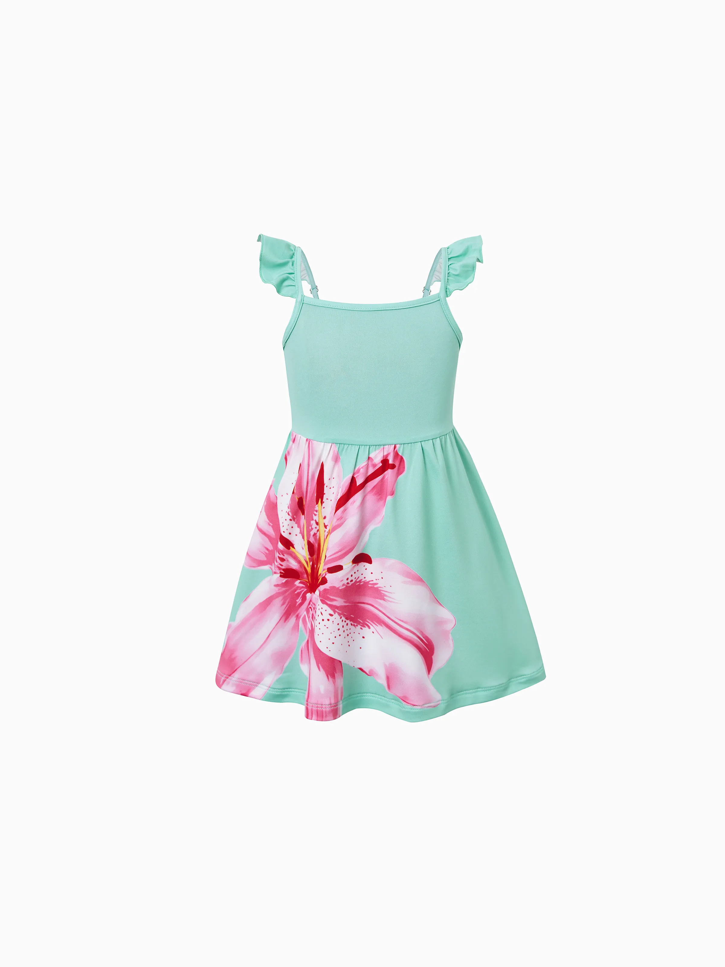 Mommy and Me Casual Flower Print Sleeveless Strappy Dresses  Light Green - Image 12