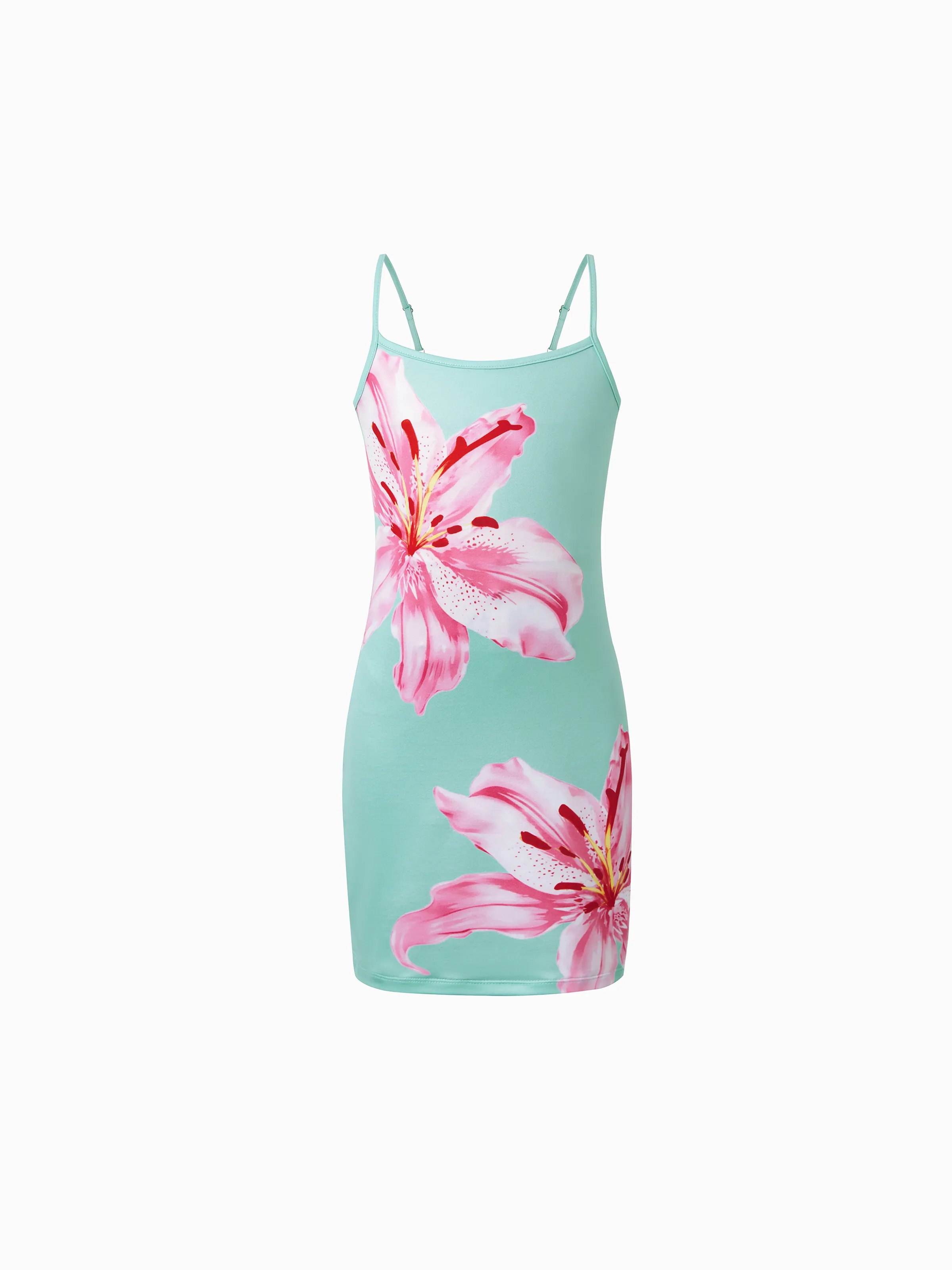 Mommy and Me Casual Flower Print Sleeveless Strappy Dresses  Light Green - Image 7