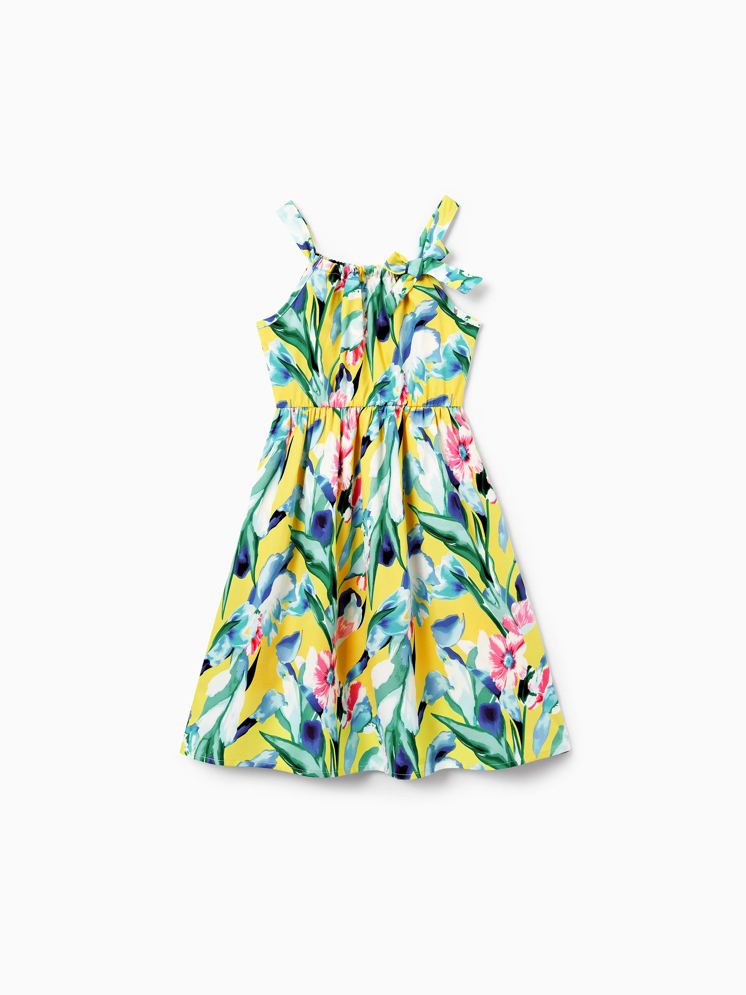 Mommy and Me Casual Outfits Floral Print Camisole Top and Wide-leg Pants Set for Mom Strappy Dress for girl, Bodysuit for Baby Girl Yellow - Image 12