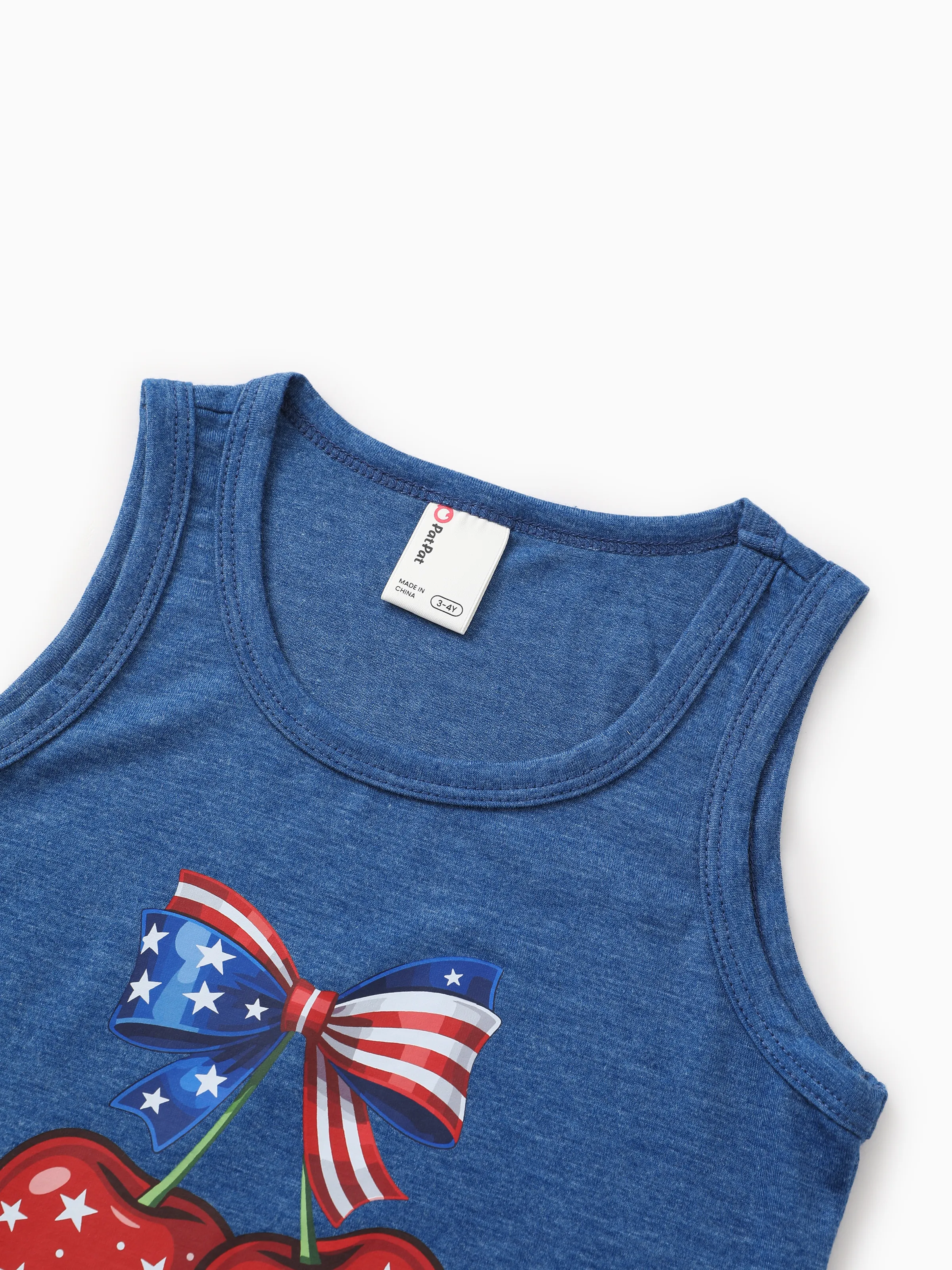 Independence Day Mommy and Me Patriotic Cherry Print Casual Sleeveless Dress Blue - Image 14