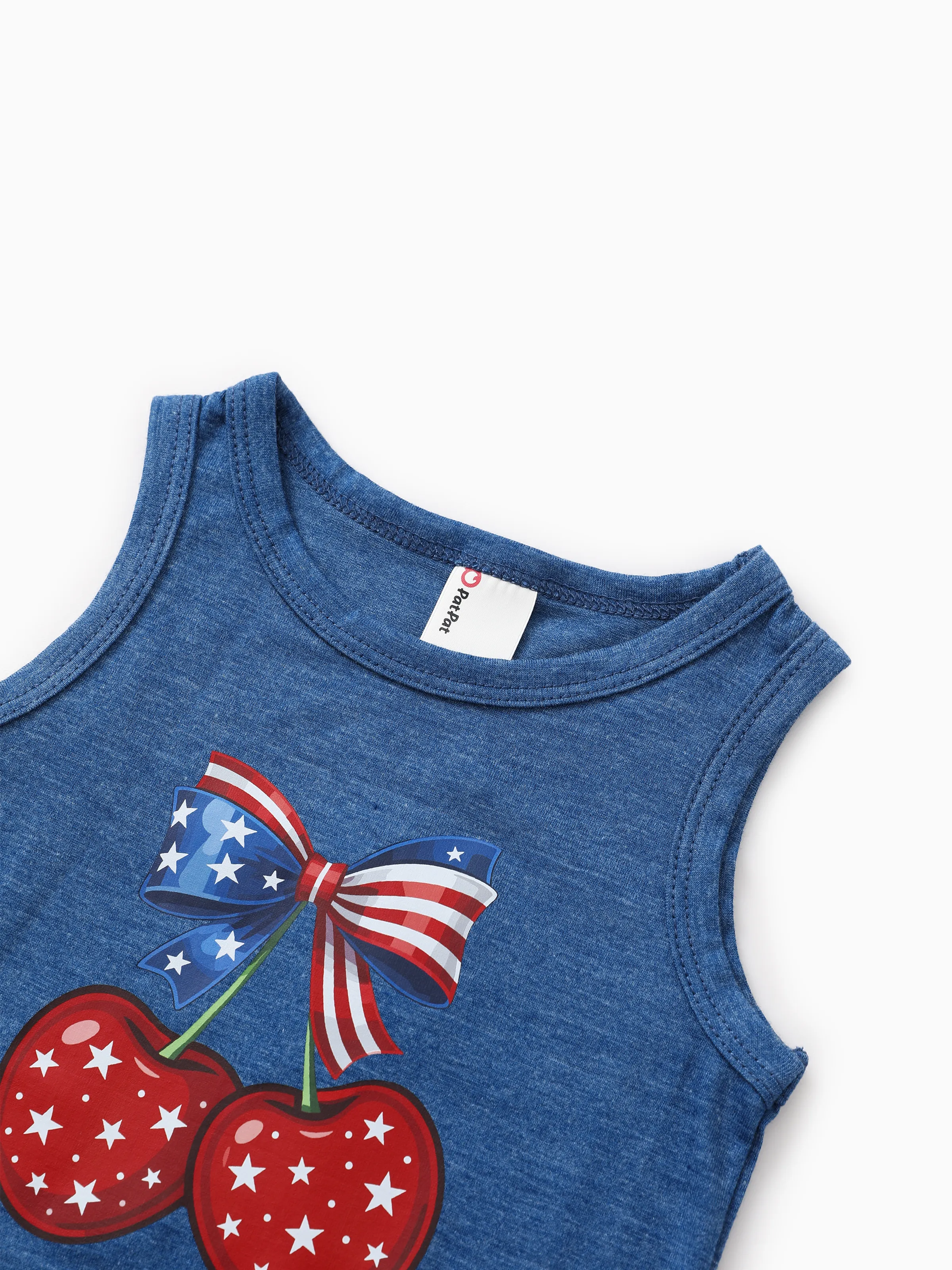 Independence Day Mommy and Me Patriotic Cherry Print Casual Sleeveless Dress Blue - Image 19