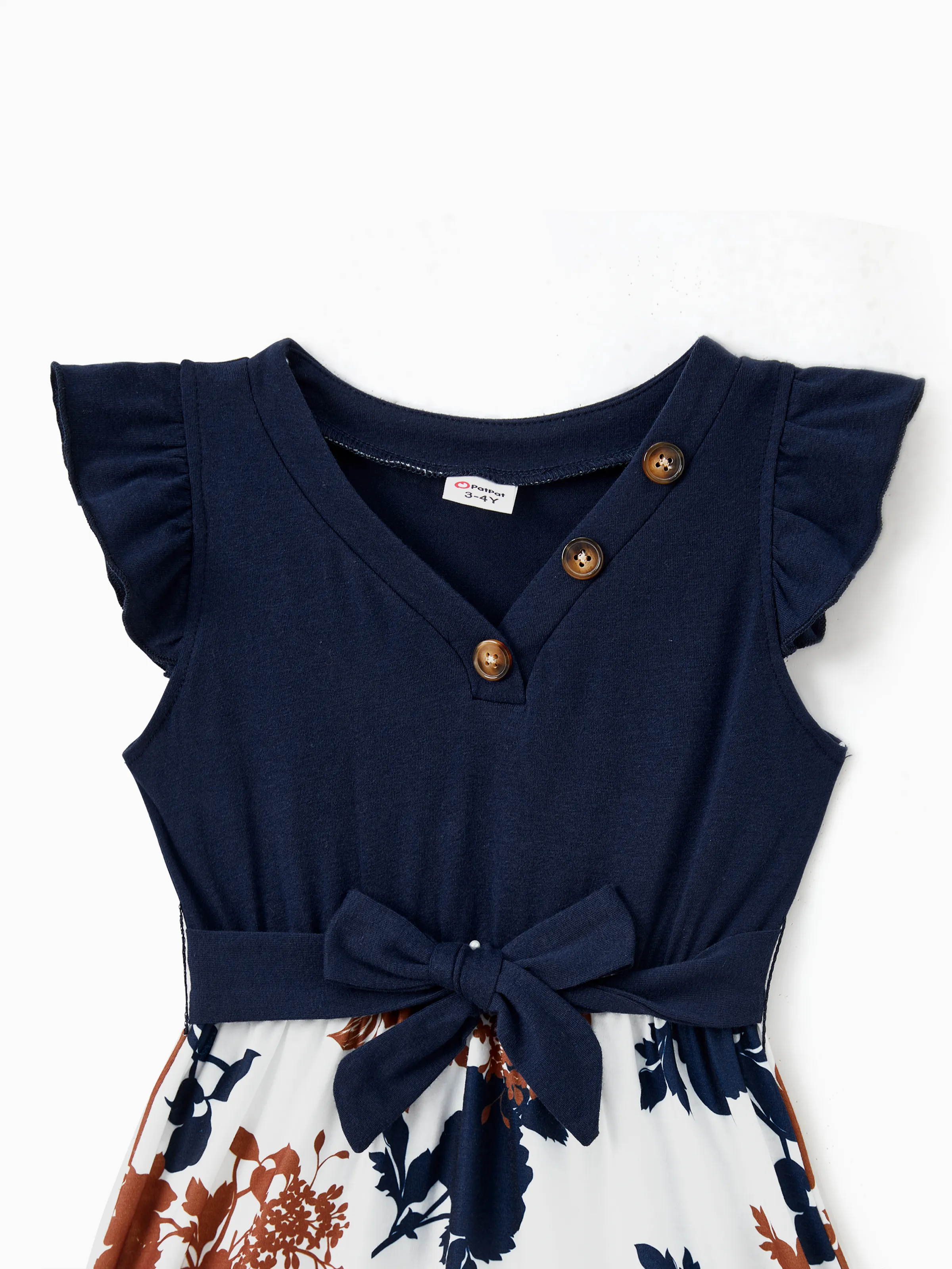 Mommy and Me Family Matching Casual Dress or T-Shirt, Solid Color, Fabric Stitching royalblue - Image 11