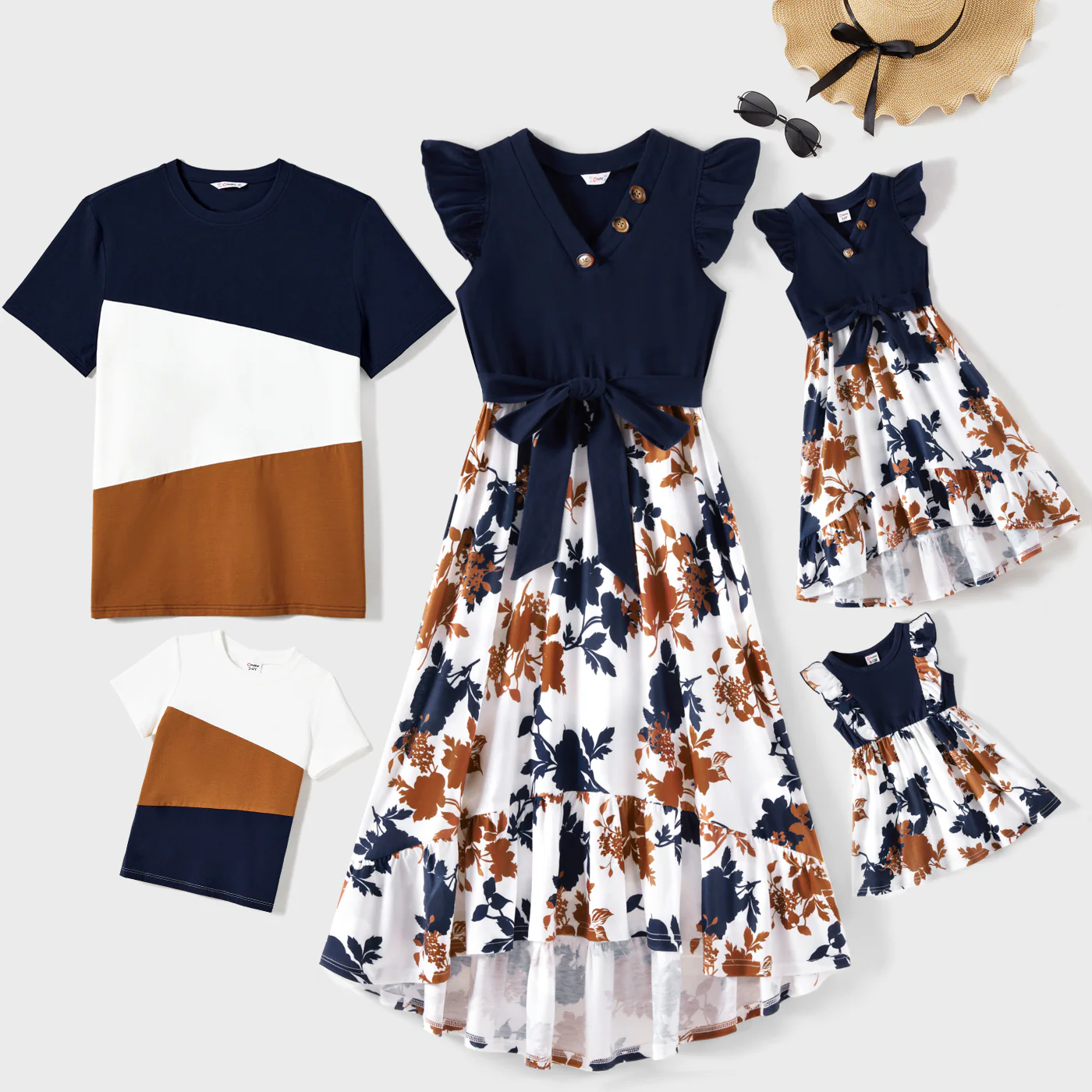 Daddy and Me Family Matching Casual Dress or T-Shirt, Solid Color, Fabric Stitching royalblue - Image 2