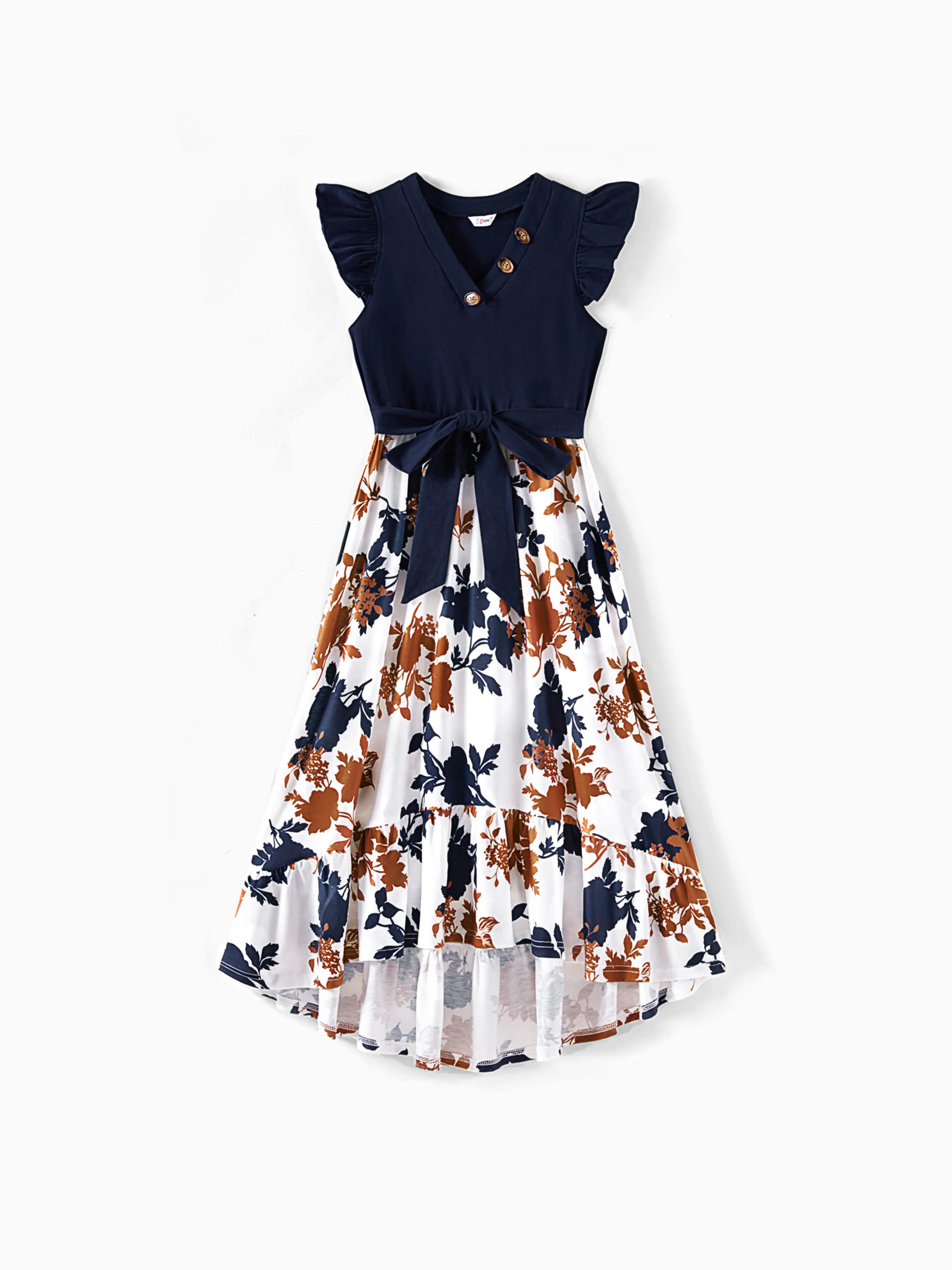 Mommy and Me Family Matching Casual Dress or T-Shirt, Solid Color, Fabric Stitching royalblue - Image 3