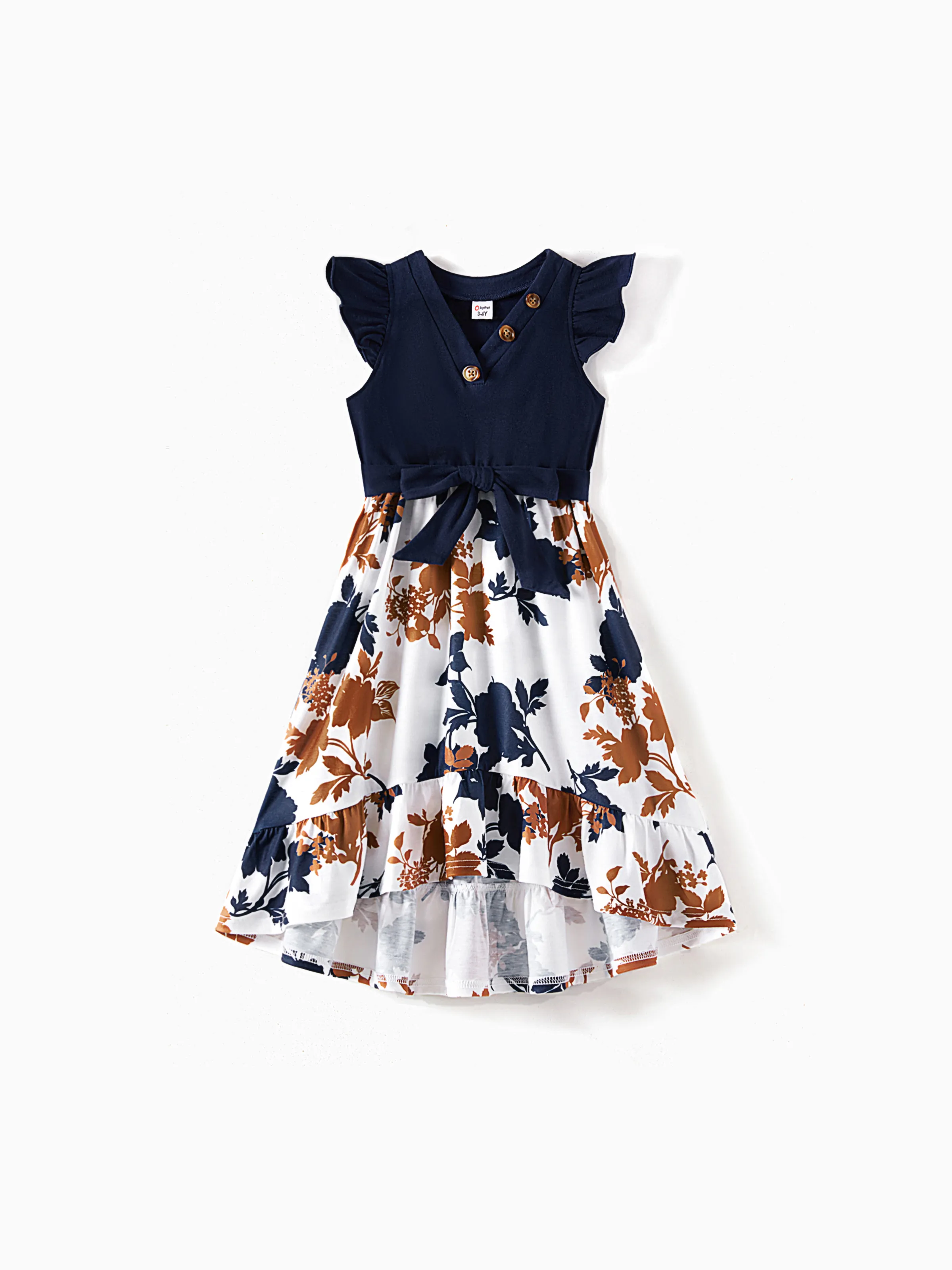 Mommy and Me Family Matching Casual Dress or T-Shirt, Solid Color, Fabric Stitching royalblue - Image 8