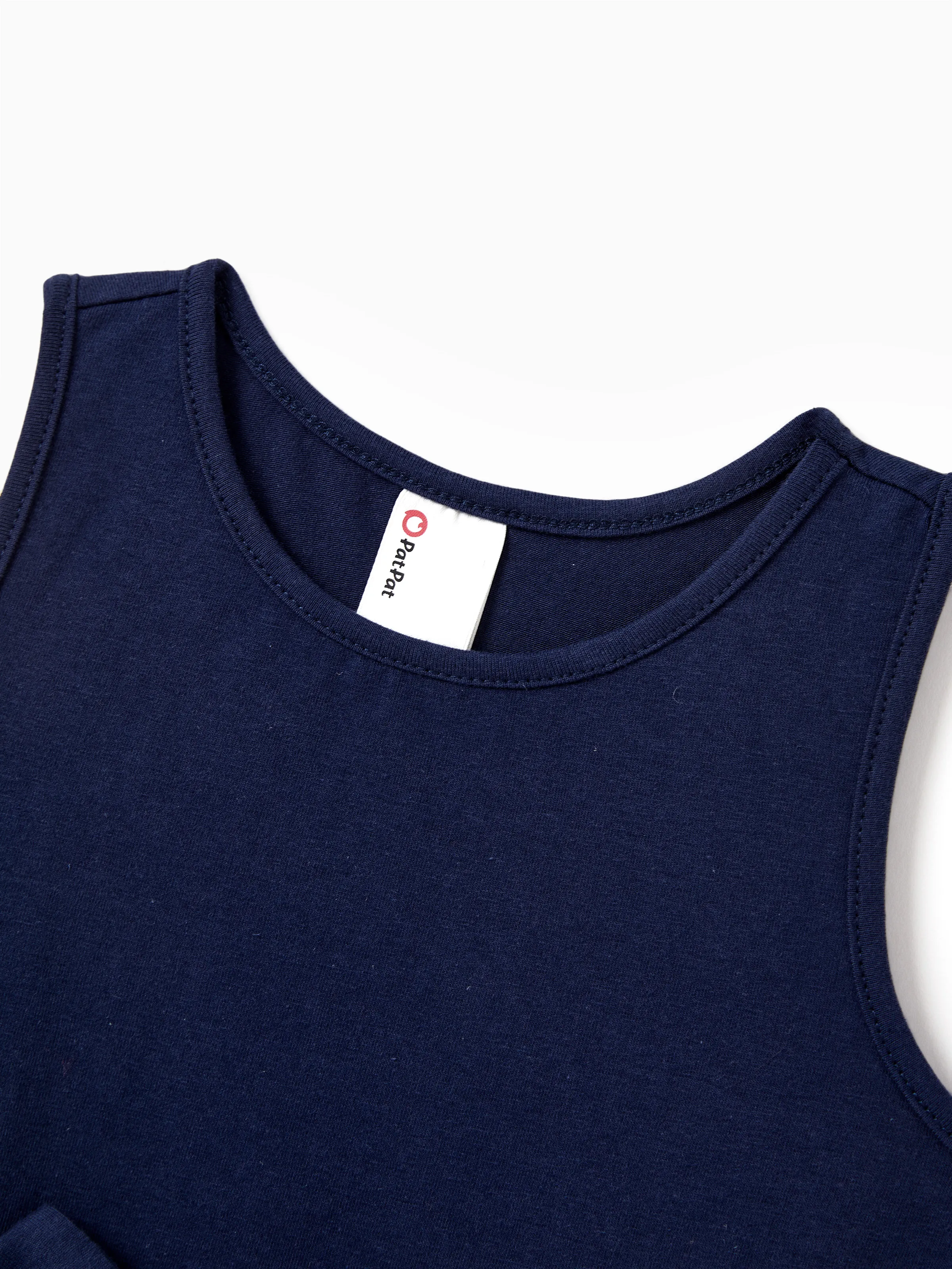 Mommy and Me Family Matching Cotton Tee Flora Print Splicing Shirt or Tank Dress Deep Blue - Image 10