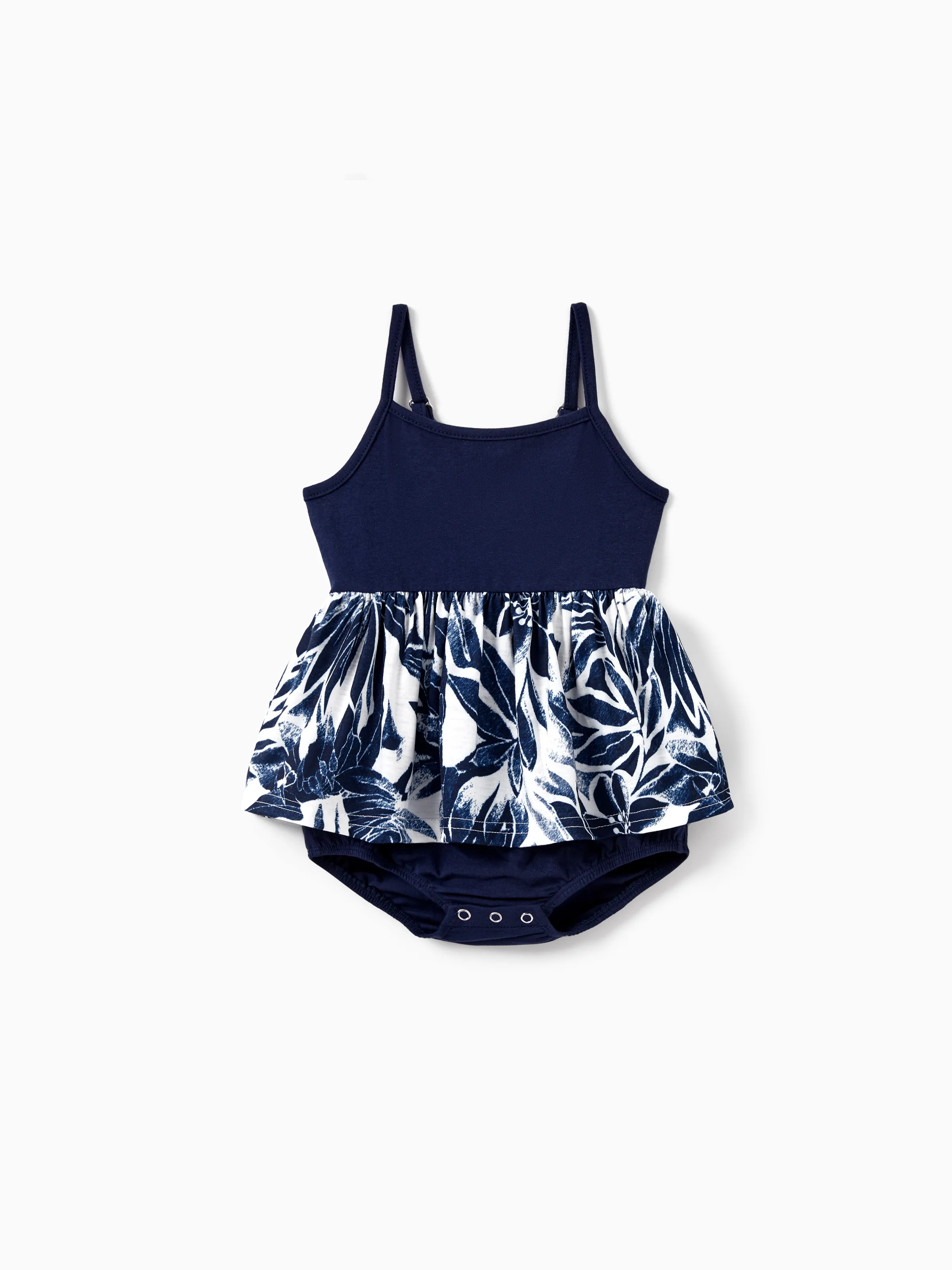 Mommy and Me Family Matching Cotton Tee Flora Print Splicing Shirt or Tank Dress Deep Blue - Image 13