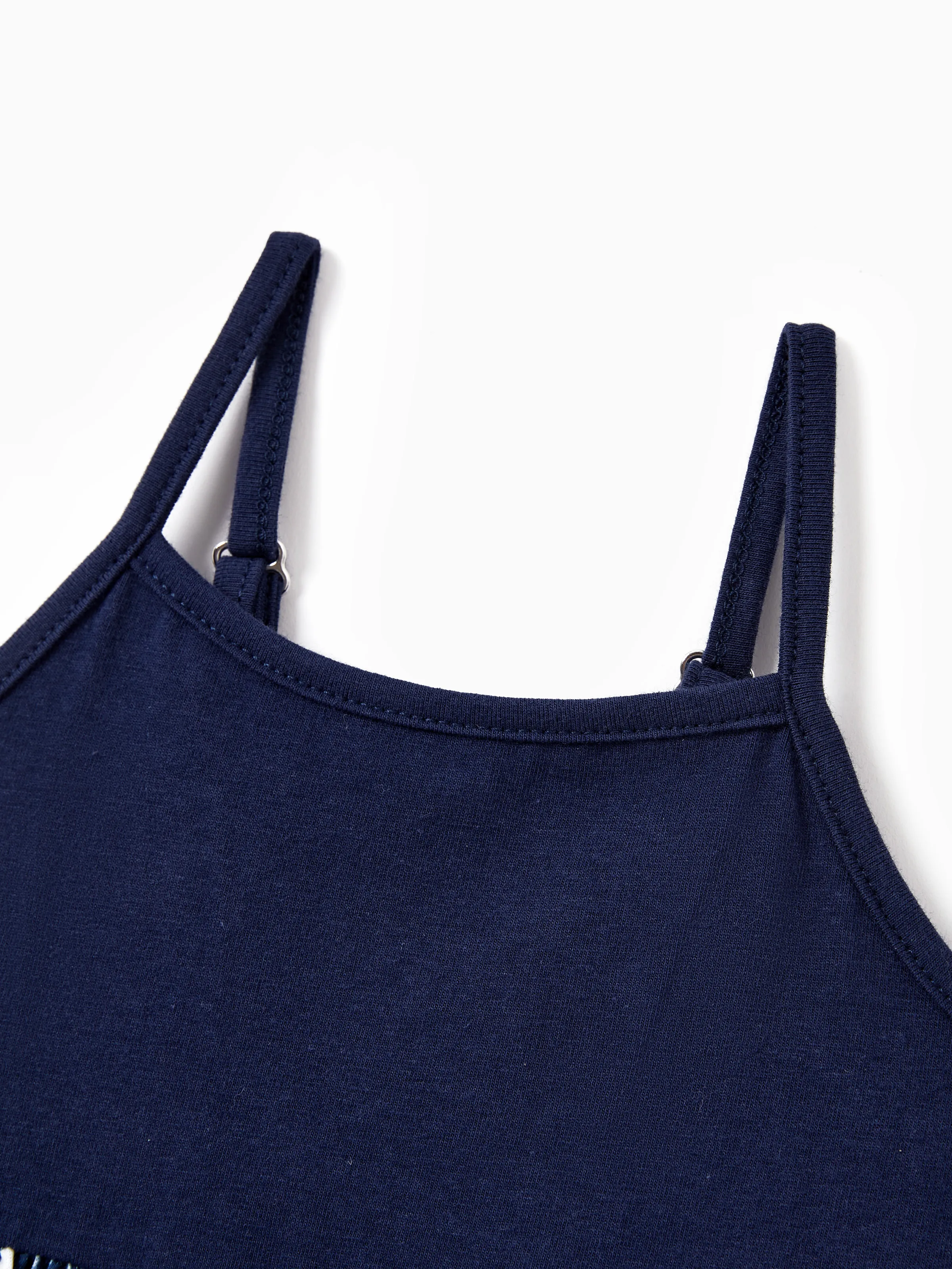 Mommy and Me Family Matching Cotton Tee Flora Print Splicing Shirt or Tank Dress Deep Blue - Image 15