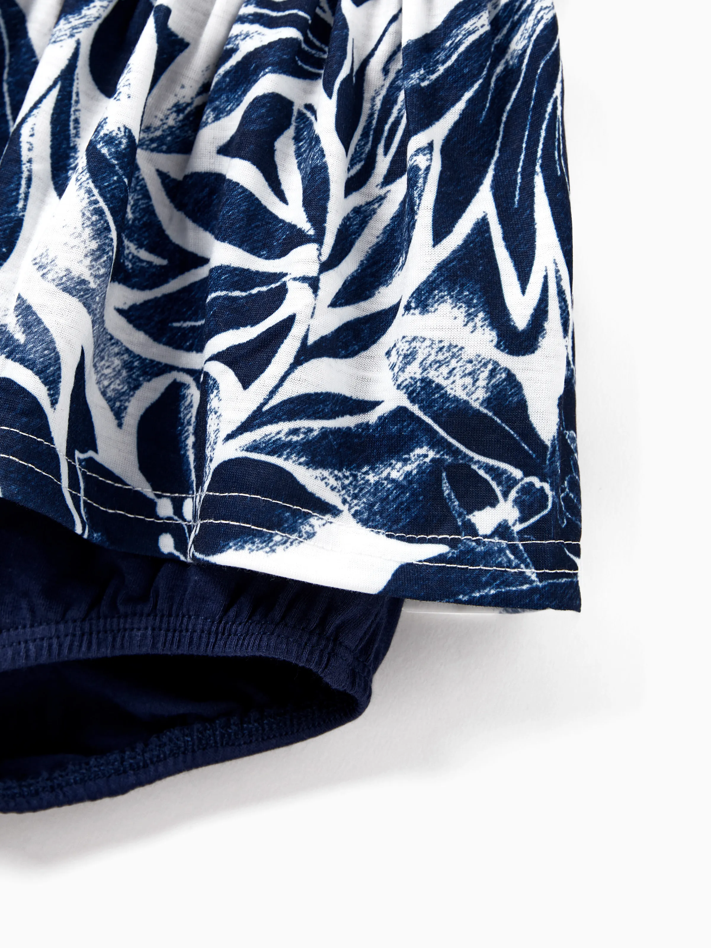 Mommy and Me Family Matching Cotton Tee Flora Print Splicing Shirt or Tank Dress Deep Blue - Image 16
