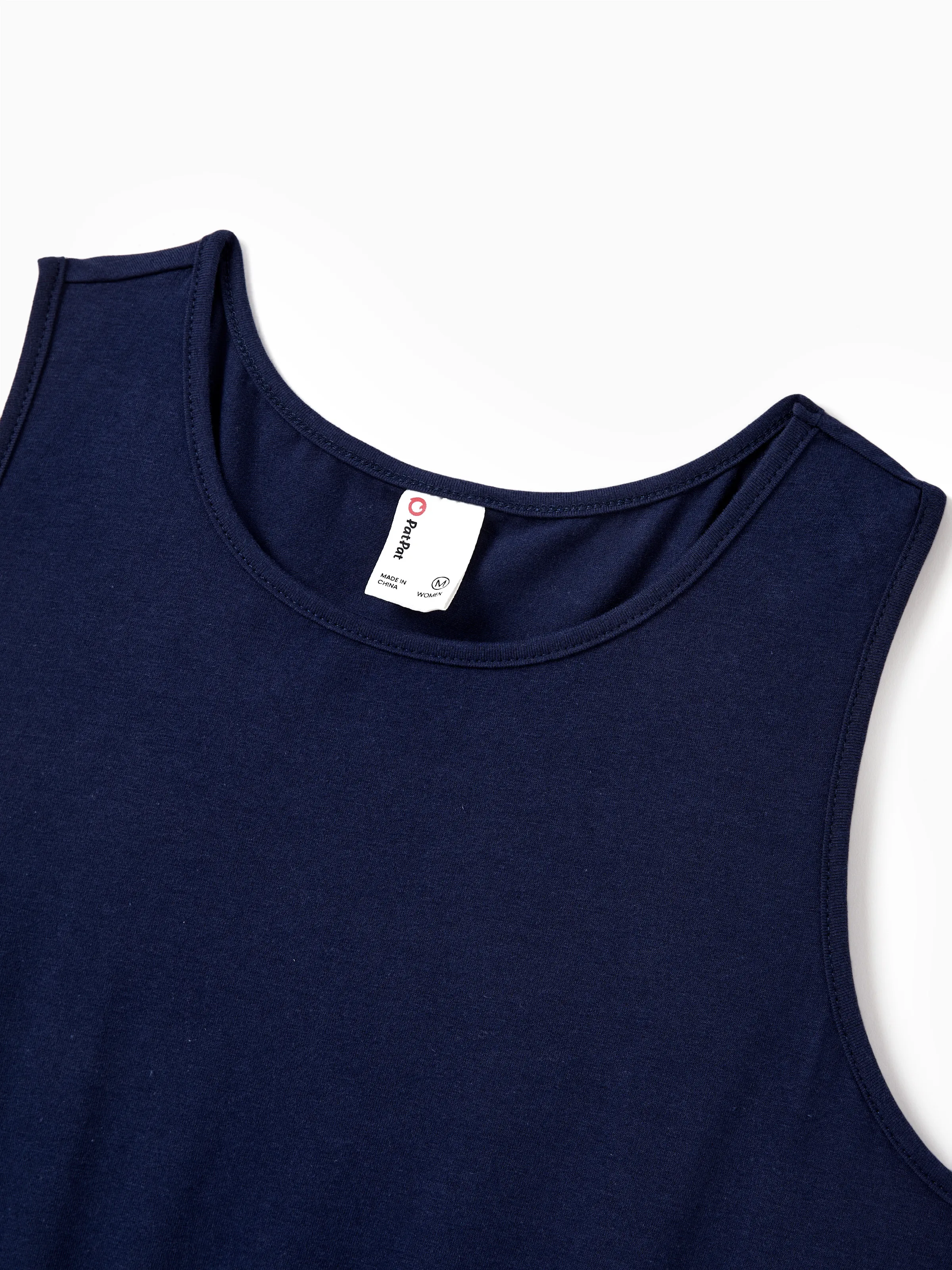 Mommy and Me Family Matching Cotton Tee Flora Print Splicing Shirt or Tank Dress Deep Blue - Image 5