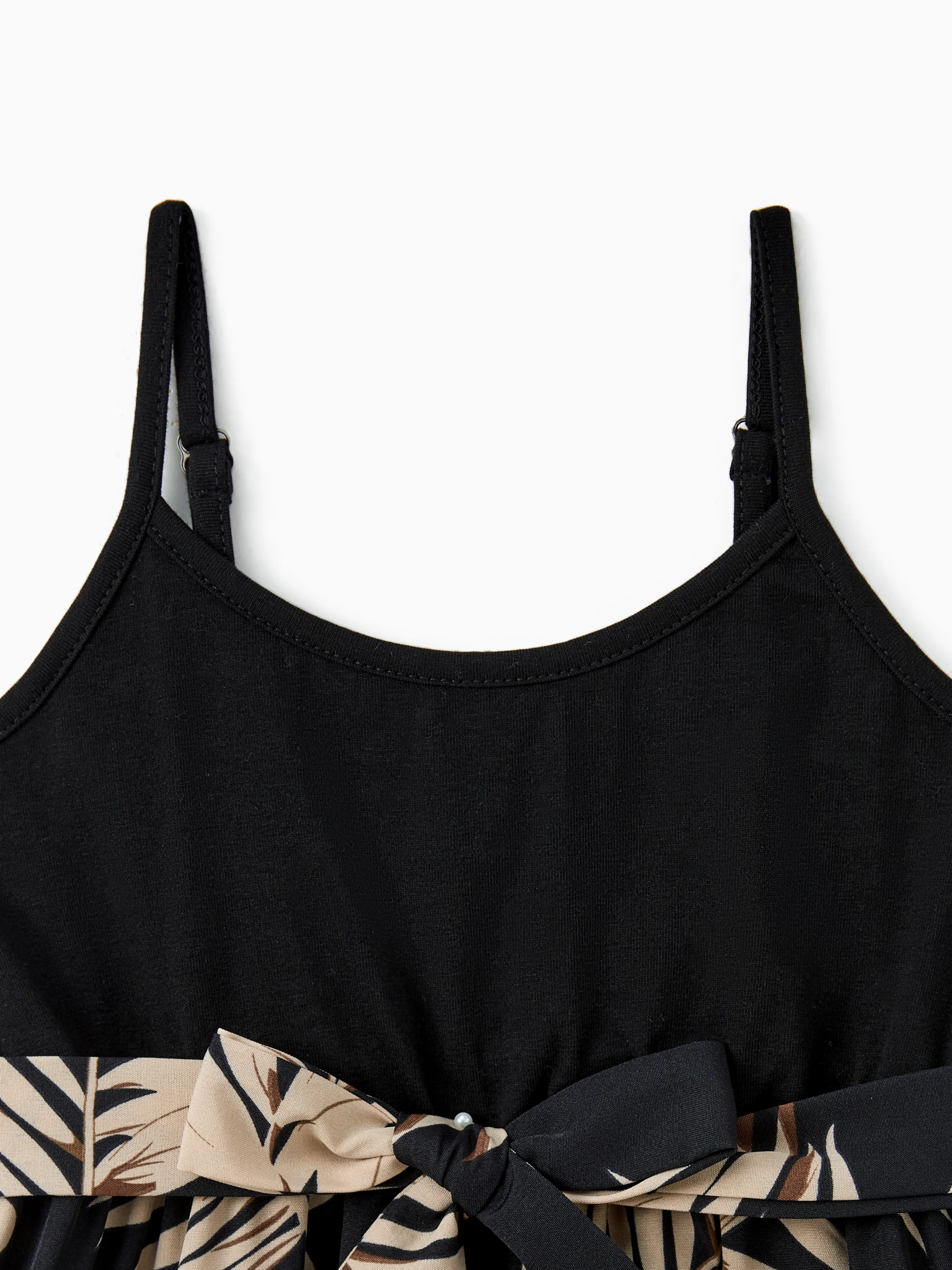 Mommy and Me Family Matching Floral Print Belted Cami Dresses And Solid Short Sleeve Tops Sets Black - Image 10