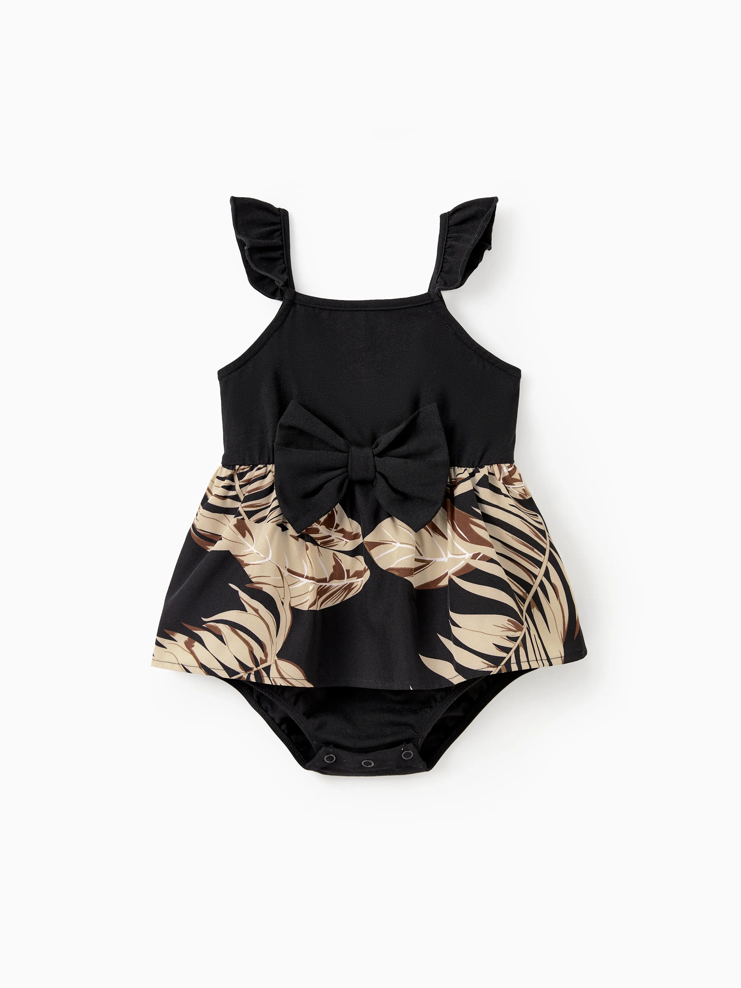 Mommy and Me Family Matching Floral Print Belted Cami Dresses And Solid Short Sleeve Tops Sets Black - Image 14