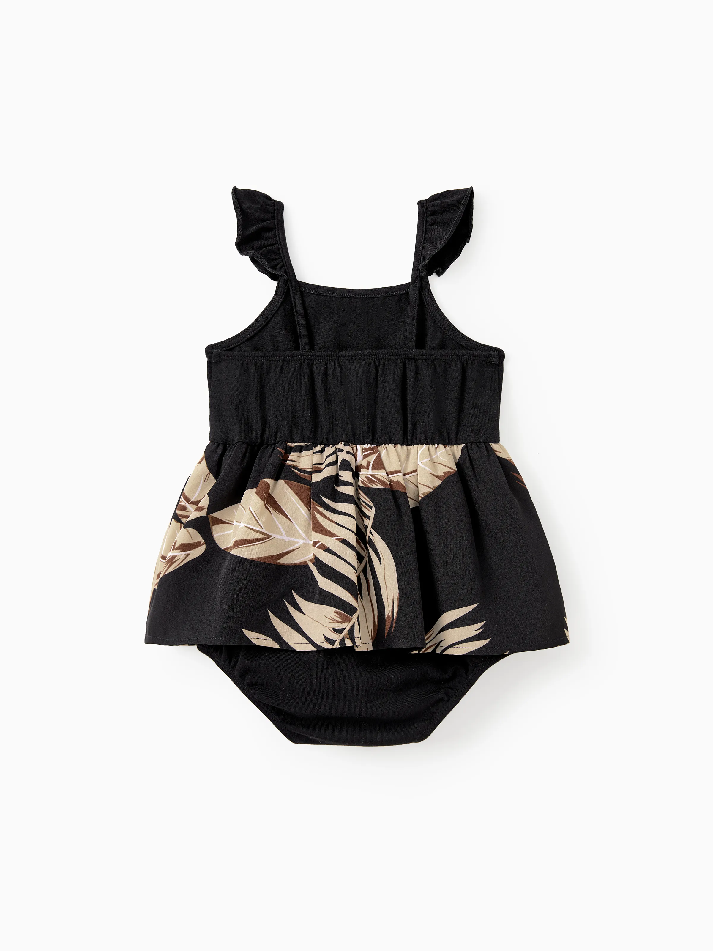 Mommy and Me Family Matching Floral Print Belted Cami Dresses And Solid Short Sleeve Tops Sets Black - Image 15