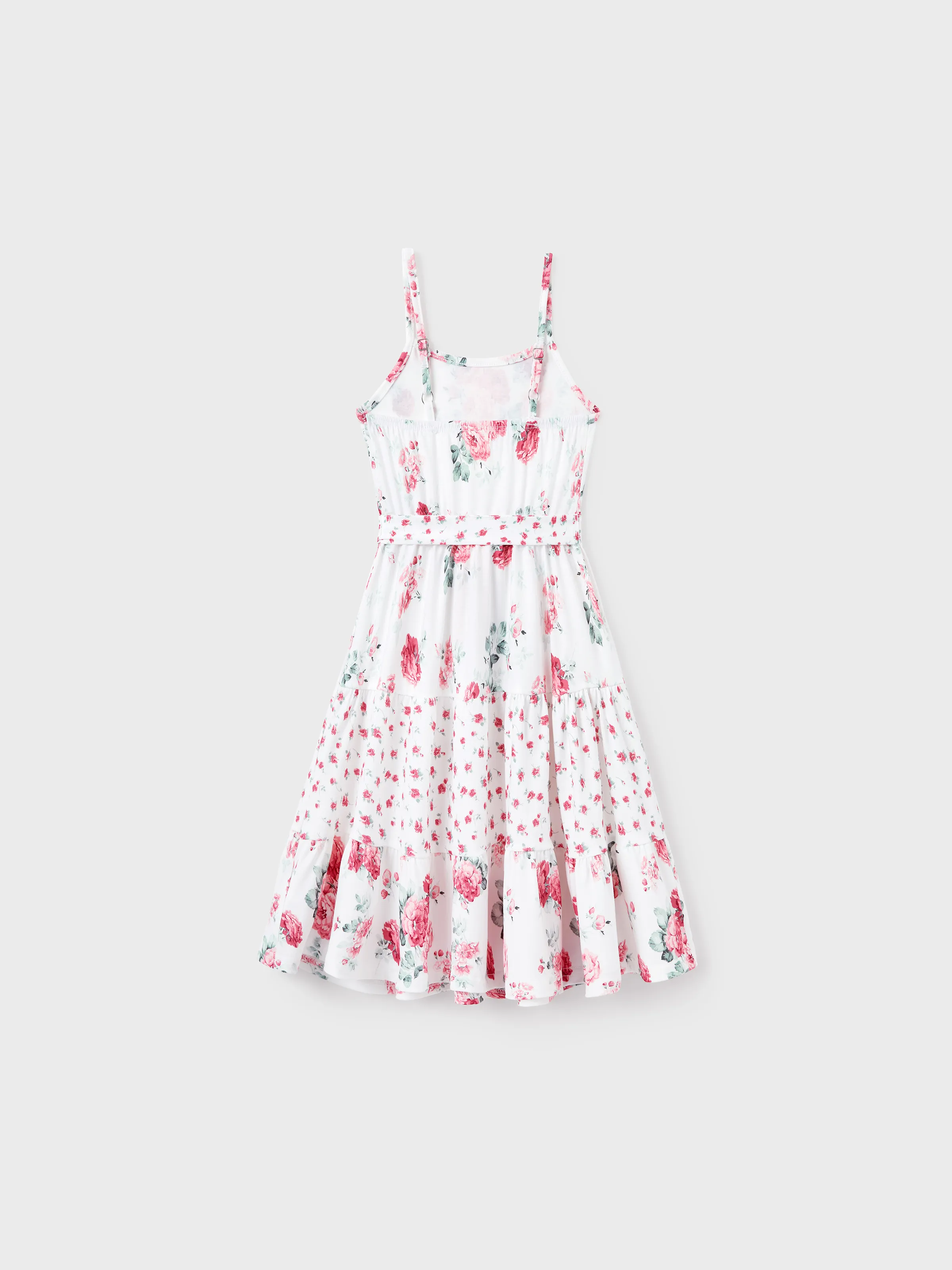 Mommy and Me Family Matching Outfits Set Solid Color Short-sleeve Polo Collar Shirt or Flower Print Hollow out Dress  Pink - Image 9