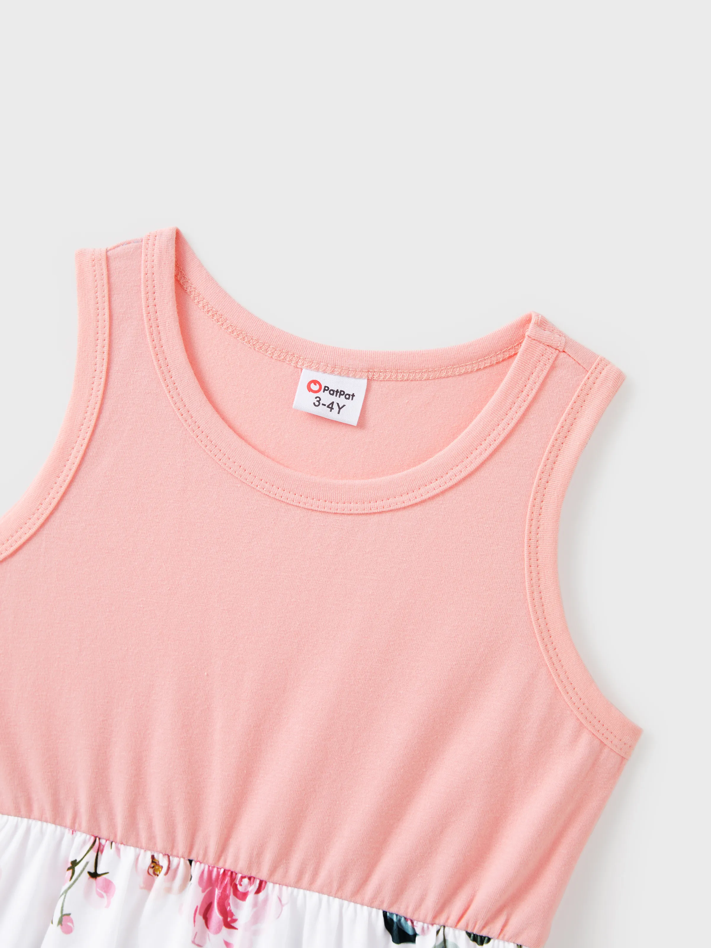 Mommy and Me Family Matching Pink Sleeveless Splicing Floral Print Midi Dresses and Colorblock Short-sleeve Polo Shirts Sets Pink - Image 10
