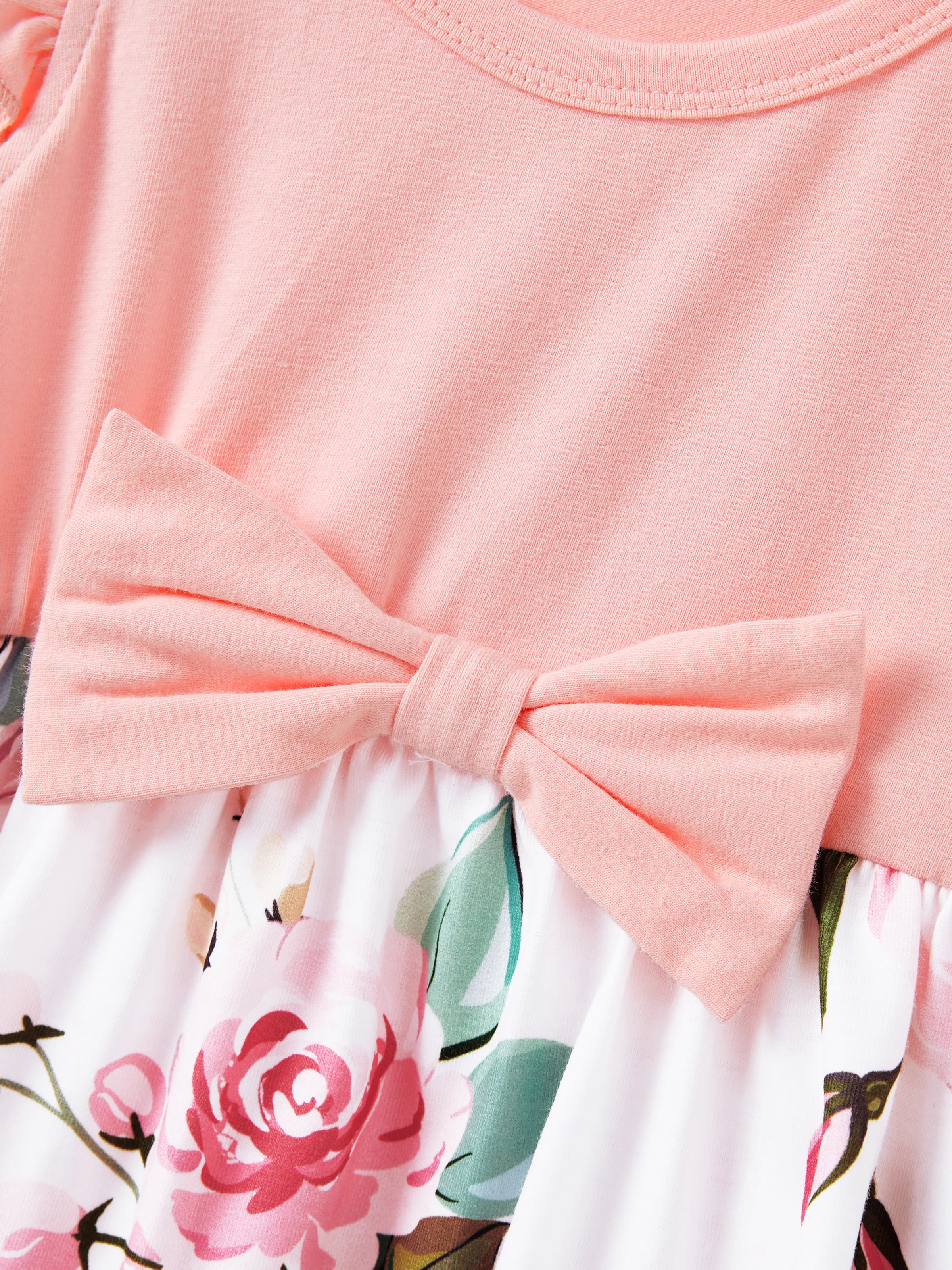 Mommy and Me Family Matching Pink Sleeveless Splicing Floral Print Midi Dresses and Colorblock Short-sleeve Polo Shirts Sets Pink - Image 17