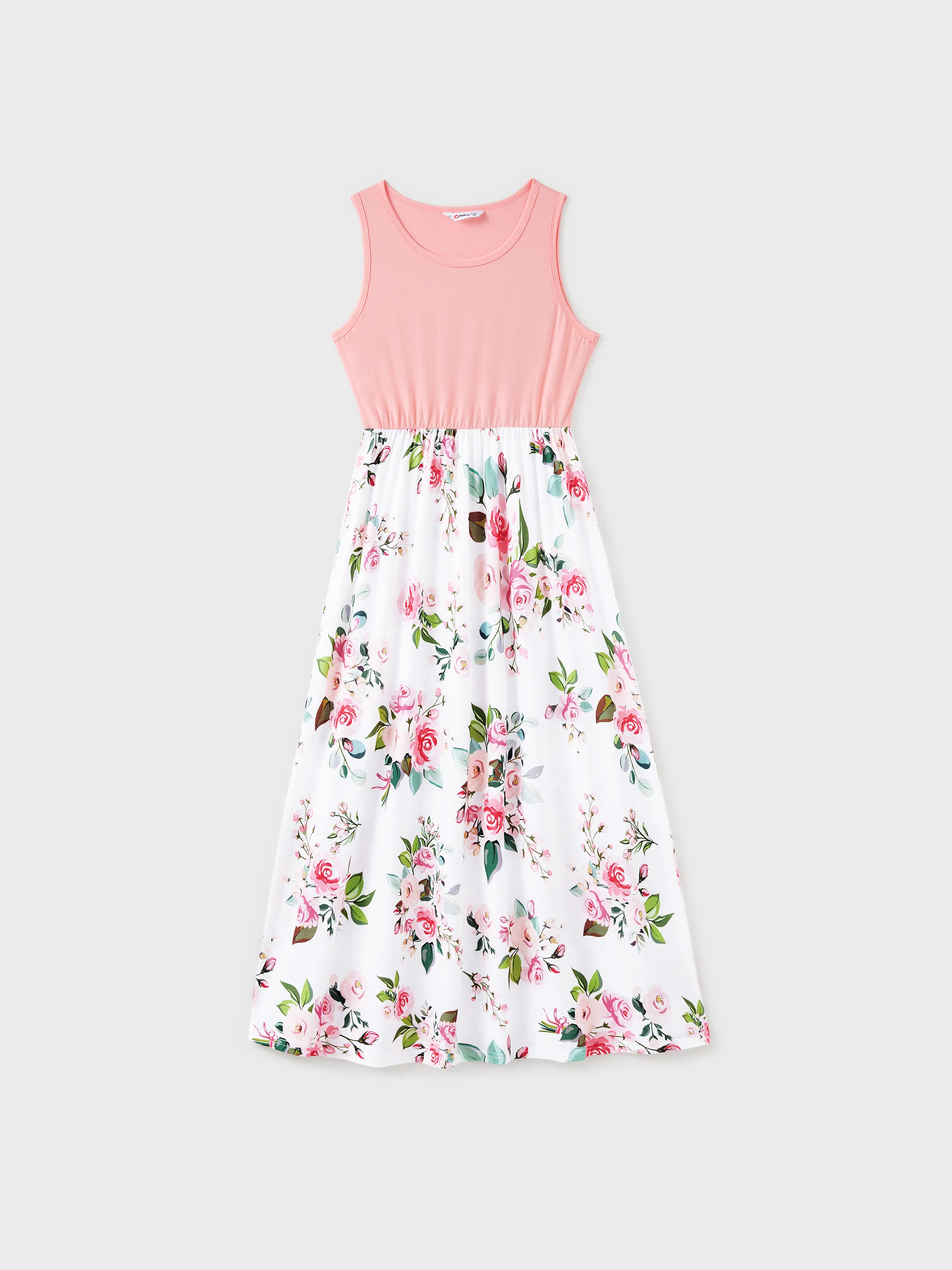 Mommy and Me Family Matching Pink Sleeveless Splicing Floral Print Midi Dresses and Colorblock Short-sleeve Polo Shirts Sets Pink - Image 3