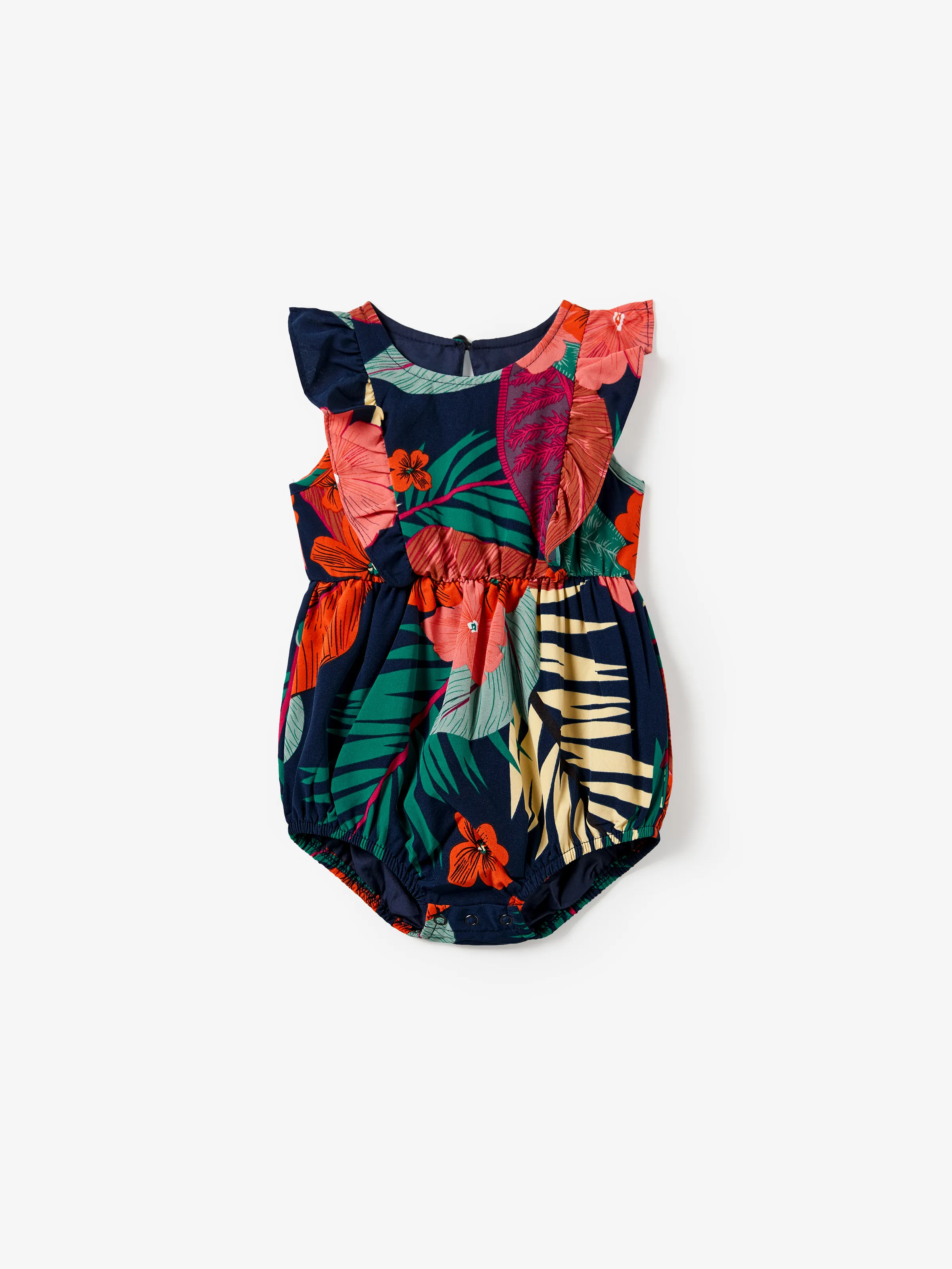Mommy and Me Family Matching Sets Floral Panel Black tee and V-neck Strap Dress with Hidden Snap  Deep Blue - Image 14