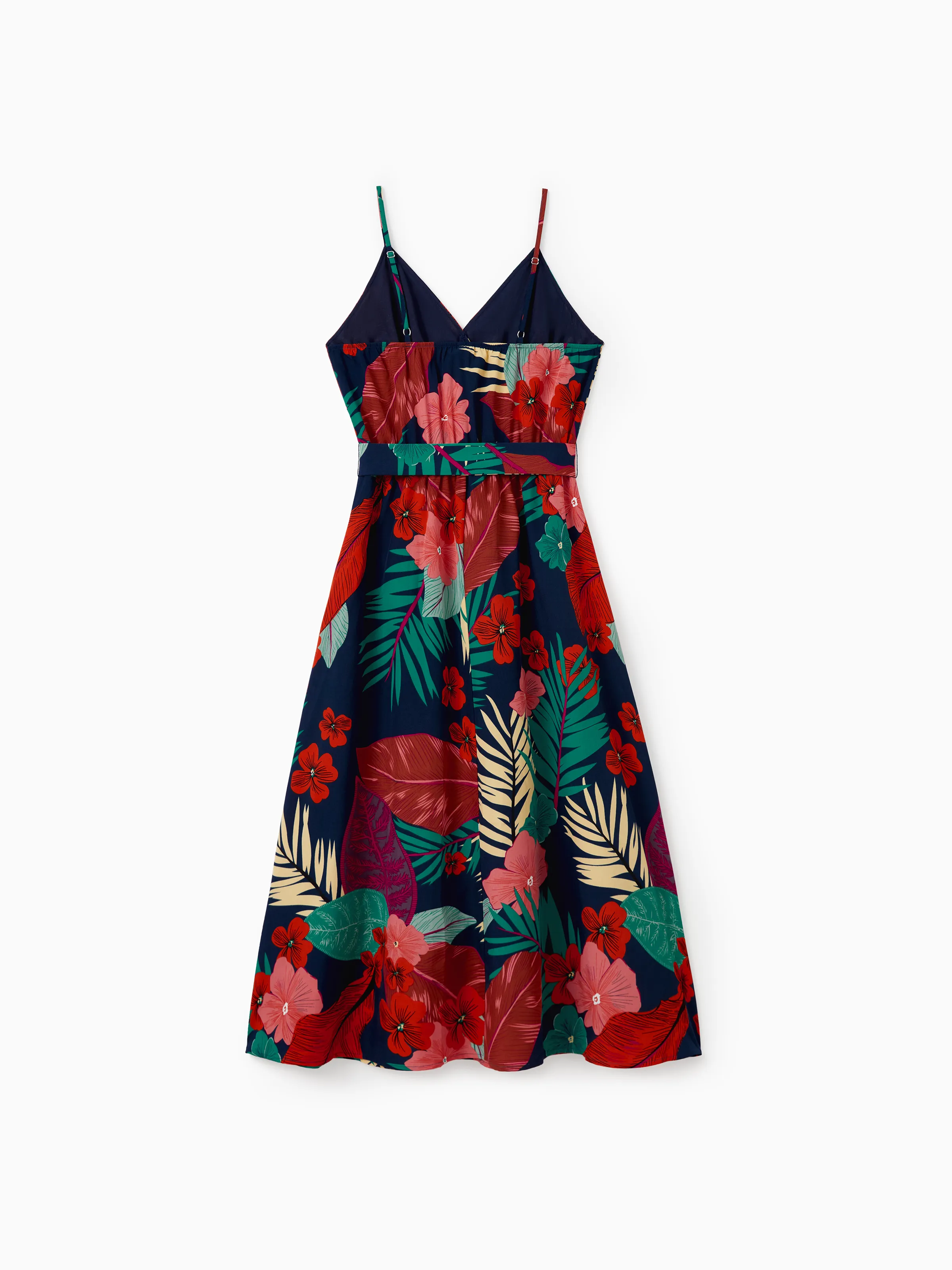 Mommy and Me Family Matching Sets Floral Panel Black tee and V-neck Strap Dress with Hidden Snap  Deep Blue - Image 4